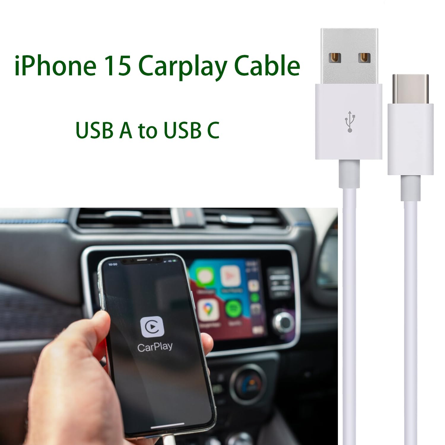 Iphone 15 16 Carplay Cable, Iphone 15/16 Car Charger Cable Usb A To Usb C Syncing Cable For Iphone 15 16 Pro Max Plus Car Adapter Cord, Usb A To Usb C Cable For Ipad Pro, Ipad Air 4/5Th, Ipad Mini 6