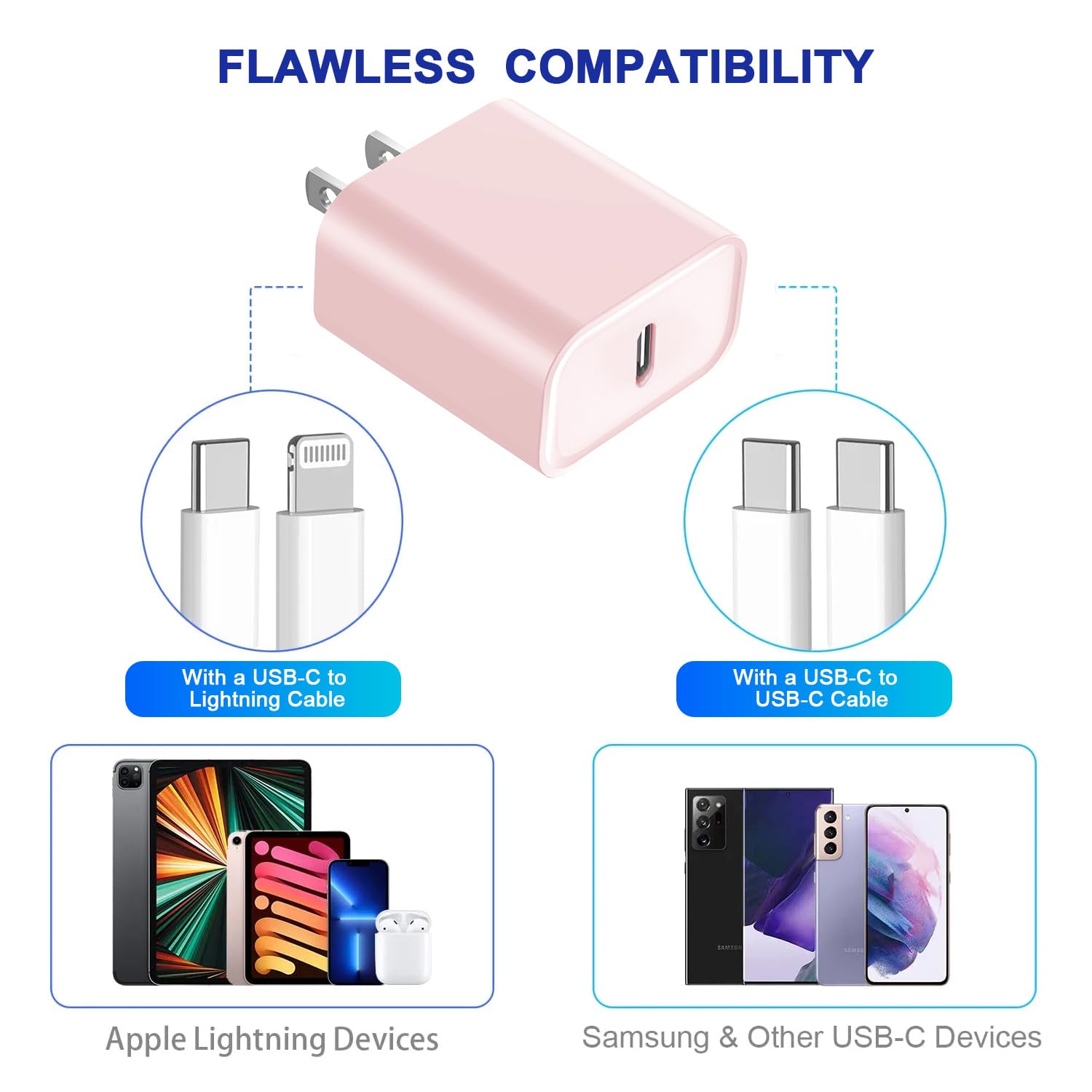 3Pack Iphone 16/15 Charge Block,Usb C Charger, Pink Charger Adapter,Quick Fast Charger Pd Adapter Plug 20W Power Delivery Type C