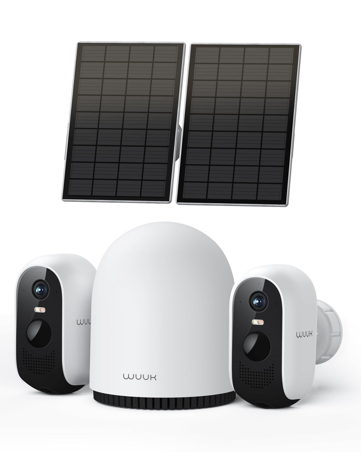 WUUK 2K Solar Security Cameras Wireless Outdoor, Home Security Camera Support Up to 8 Cams, 2 Cam-kit, Forever Power, No Monthly