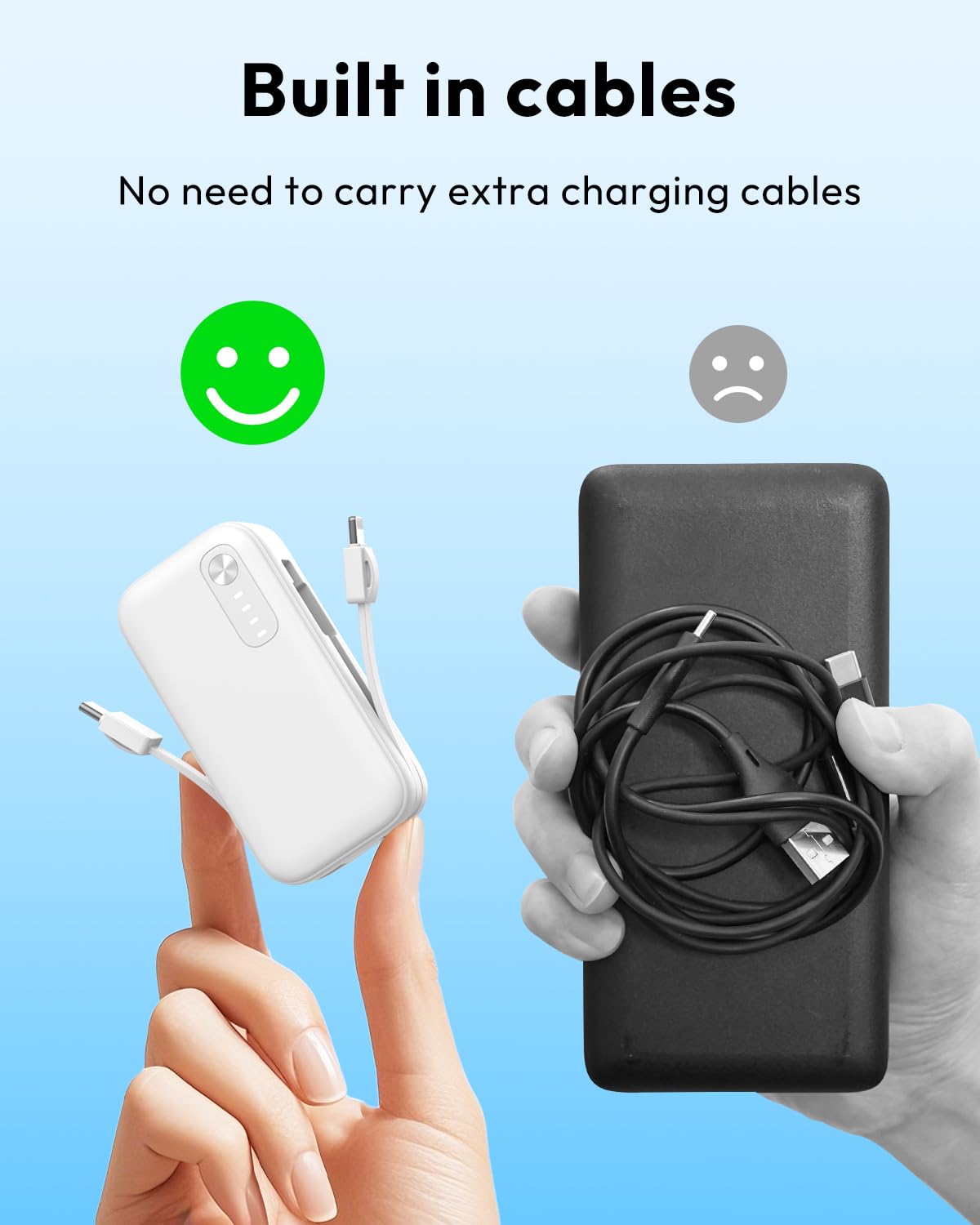 A Addtop 2-Pack Mini-Portable-Charger-With-Built In-Cables - 5000Mah Small Power Bank Pd Qc Fast Charging Usb-C External Battery