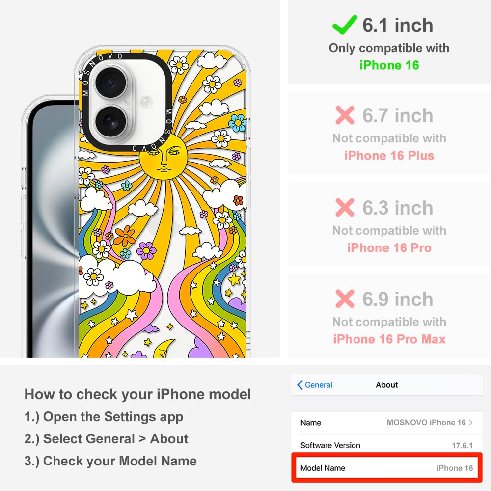Mosnovo Case For Iphone 16, [Buffertech 6.6Ft Military Grade Drop Protection] [Anti Peel Off Tech] Clear Tpu Bumper Phone Case C