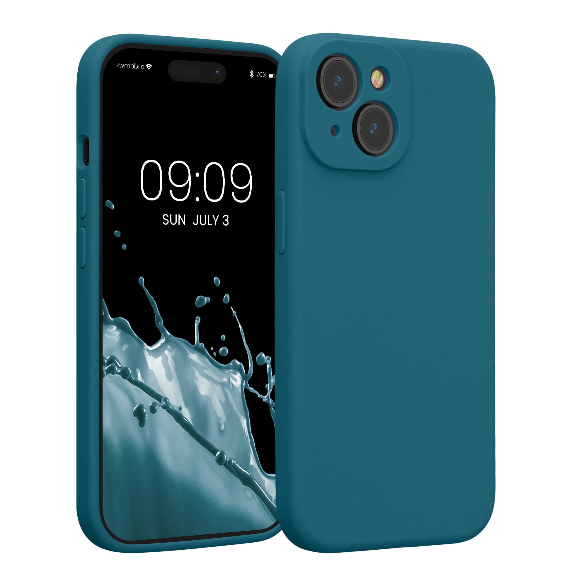 kwmobile Case Compatible with Apple iPhone 15 Case - Slim TPU Silicone Phone Cover - Soft Touch Finish - Teal Matte
