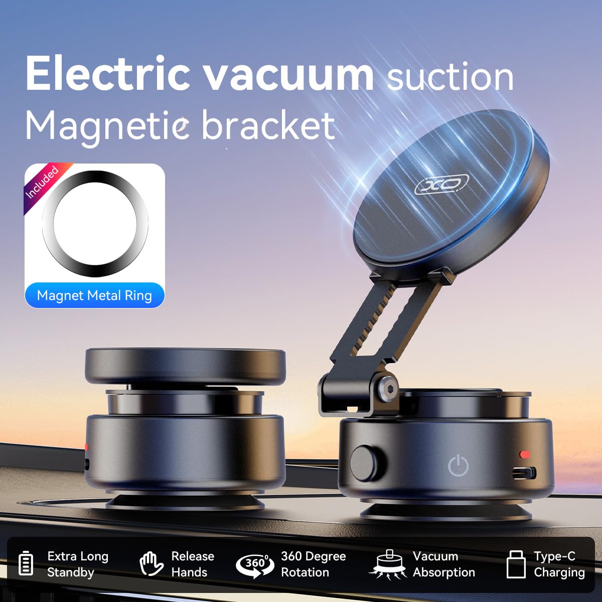 360Rotating Electric Vacuum Magnetic Suction Phone Holder, Xo Foldable Car Phone Mount,Strong Magnetic Car Phone Holder For Ipho