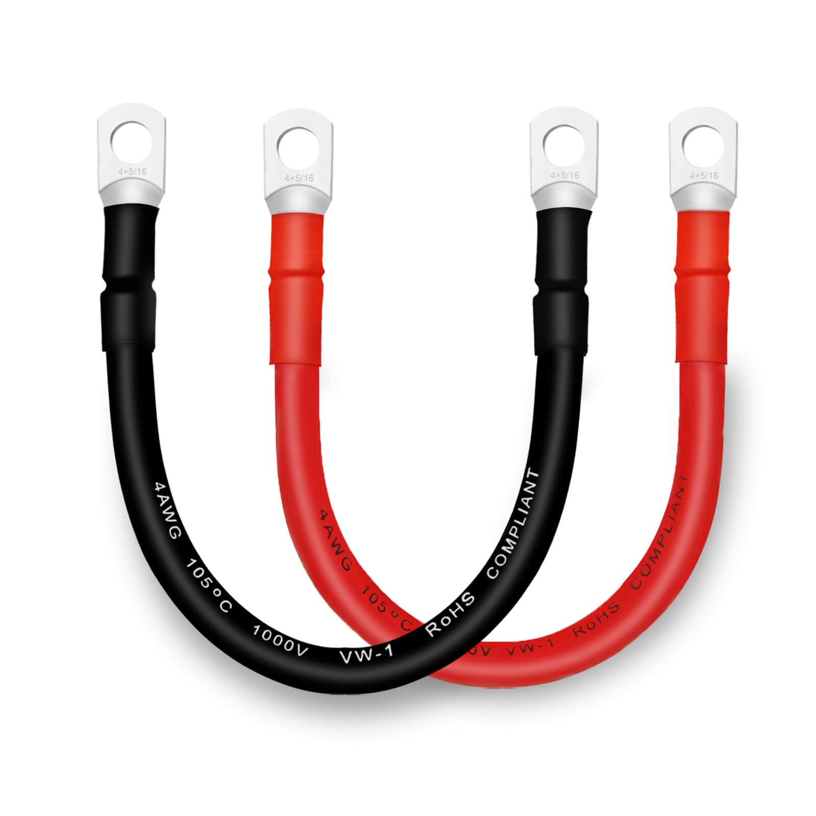 QIATOL 4 AWG Battery Cables with 5/16 inch CopperTerminals,(2PCS 1FT).