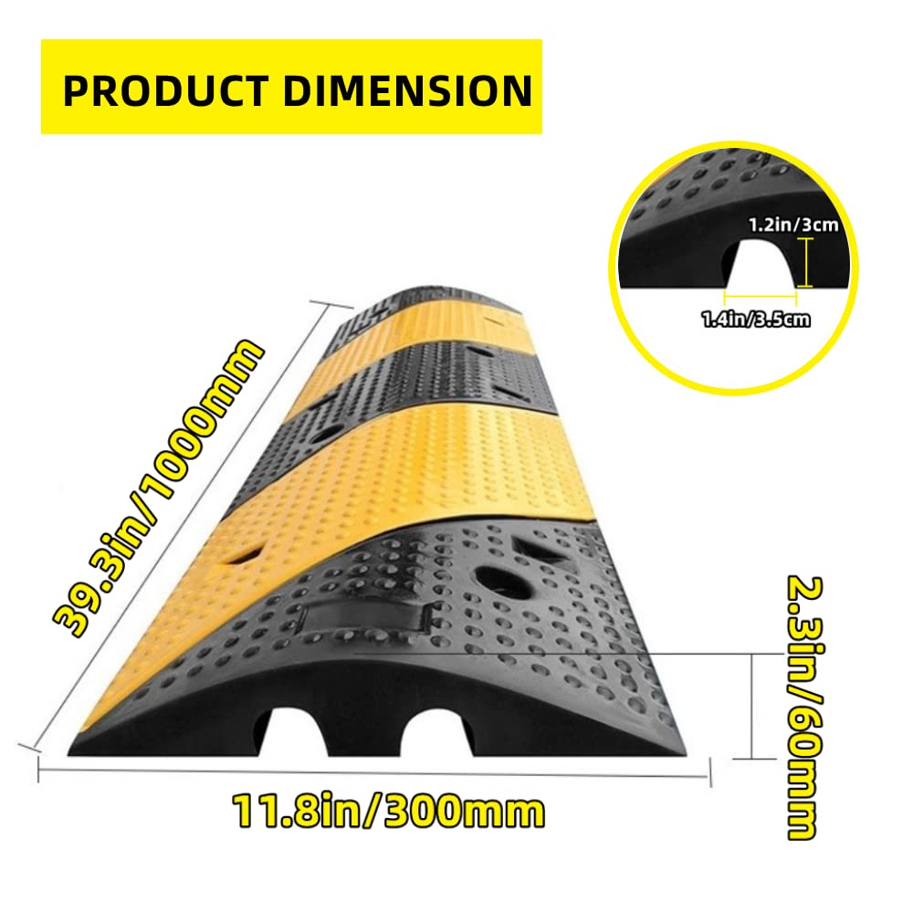 Nisorpa 40'' Rubber Speed Bump 2 Channel Heavy Duty Cable Protector Ramp With 4 Bolts 22000Lbs Load Driveway Modular Traffic Dri