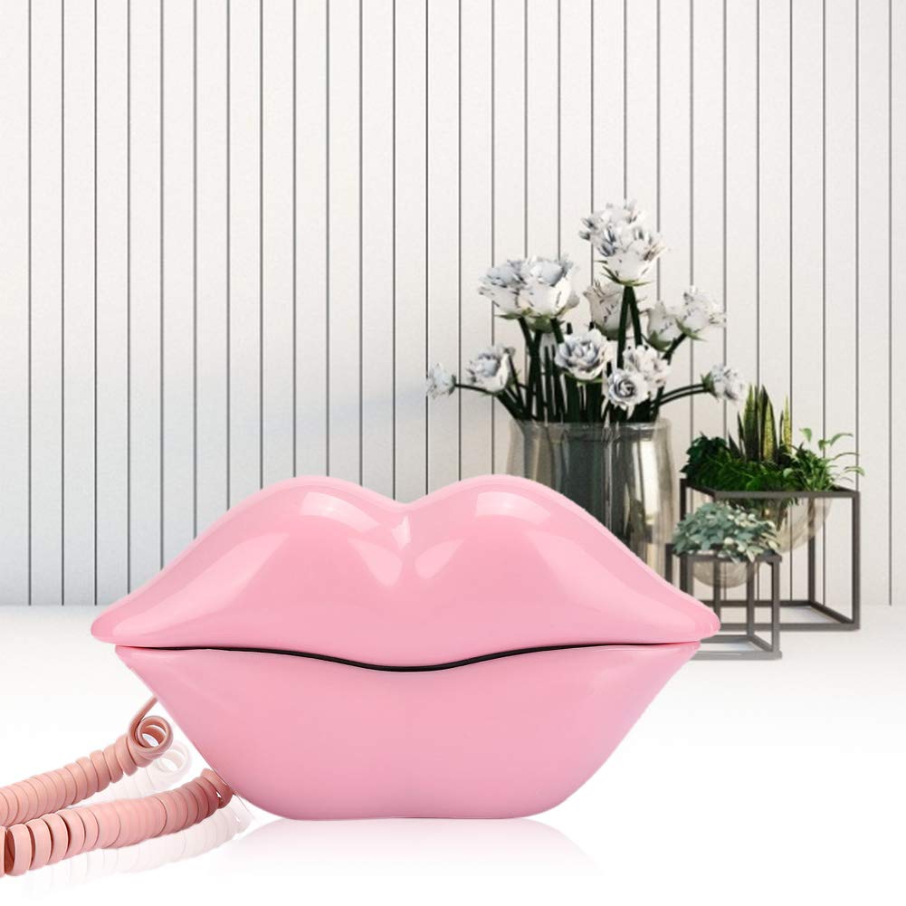 Romack Home Landline Telephone, Stable Connection Creative Telephone European Style Fashionable Desktop With Pink Lips Shape, Co