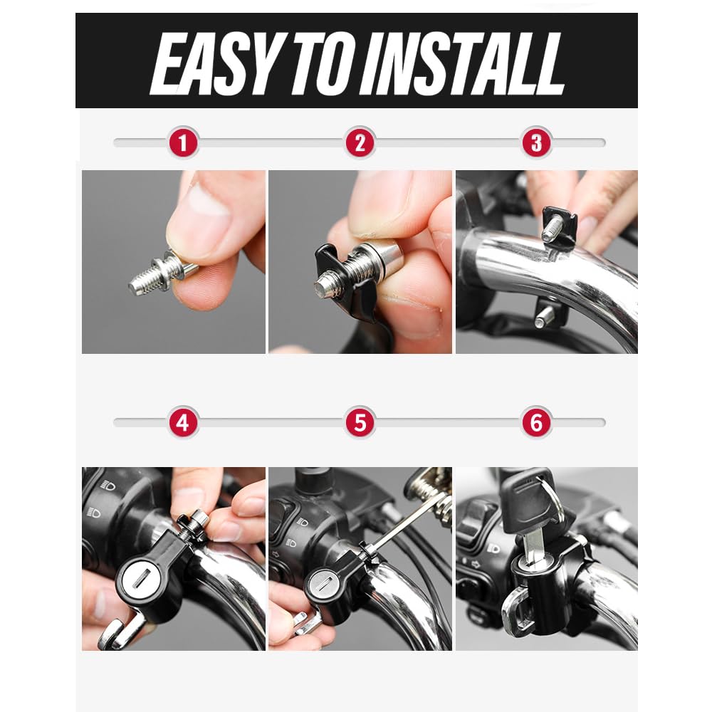 Autqva Handlebar Helmet Lock 7/8'' For Motorcycle, Universal Accessories Bike Key Padlock, Helmet Safety Lock Anti Theft For Mot