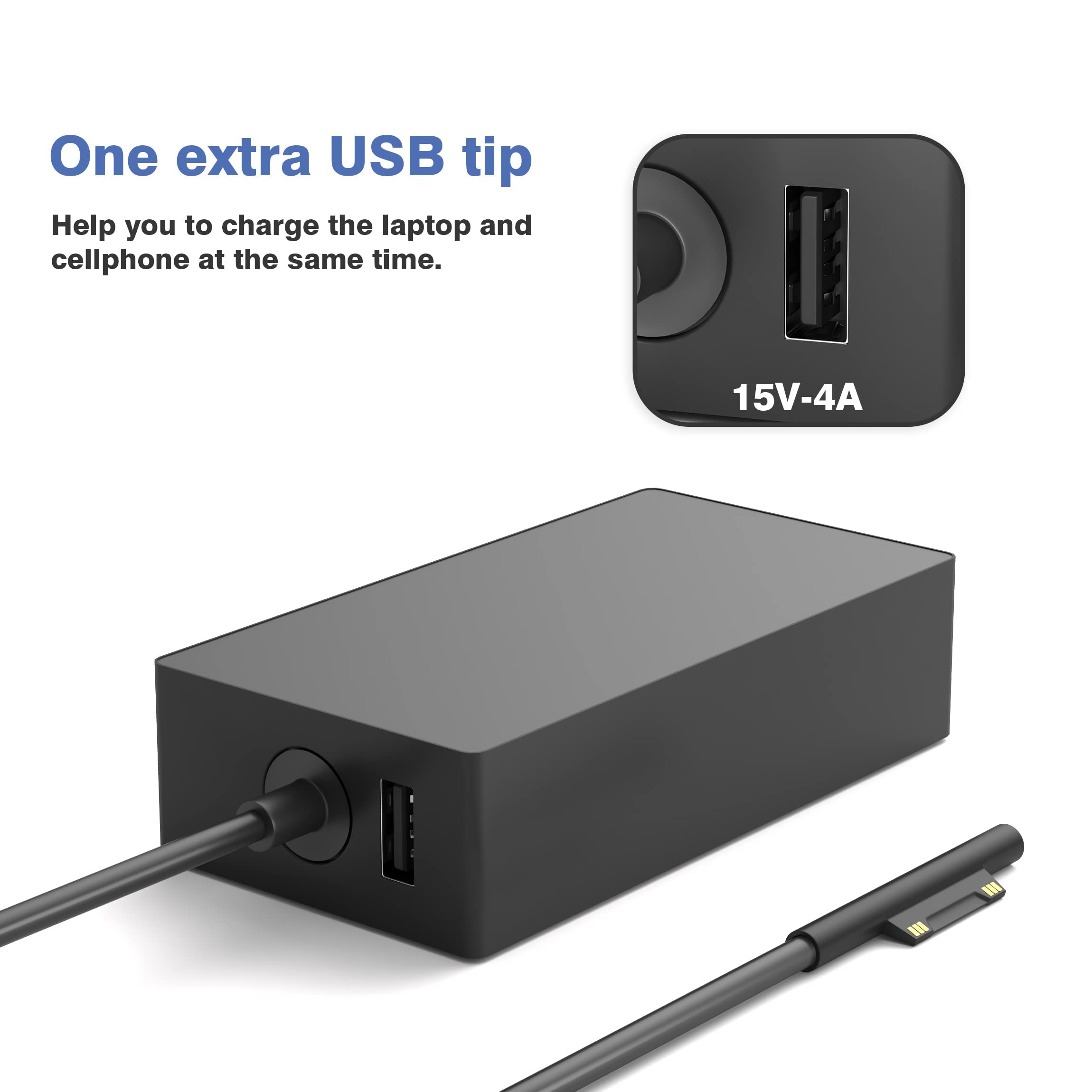 65W Surface Pro Charger For Microsoft Surface Pro 10,9,8,7+,7,6,5,4,3 X,Windows Surface Laptop 1,2,3,4,5,6,Studio Surface Go 1,2