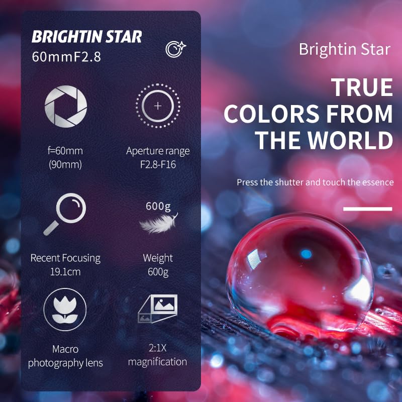 Brightin Star 60mm F2.8 II 2X Macro Manual Focus Mirrorless Camera Lens for Canon RF-Mount Black