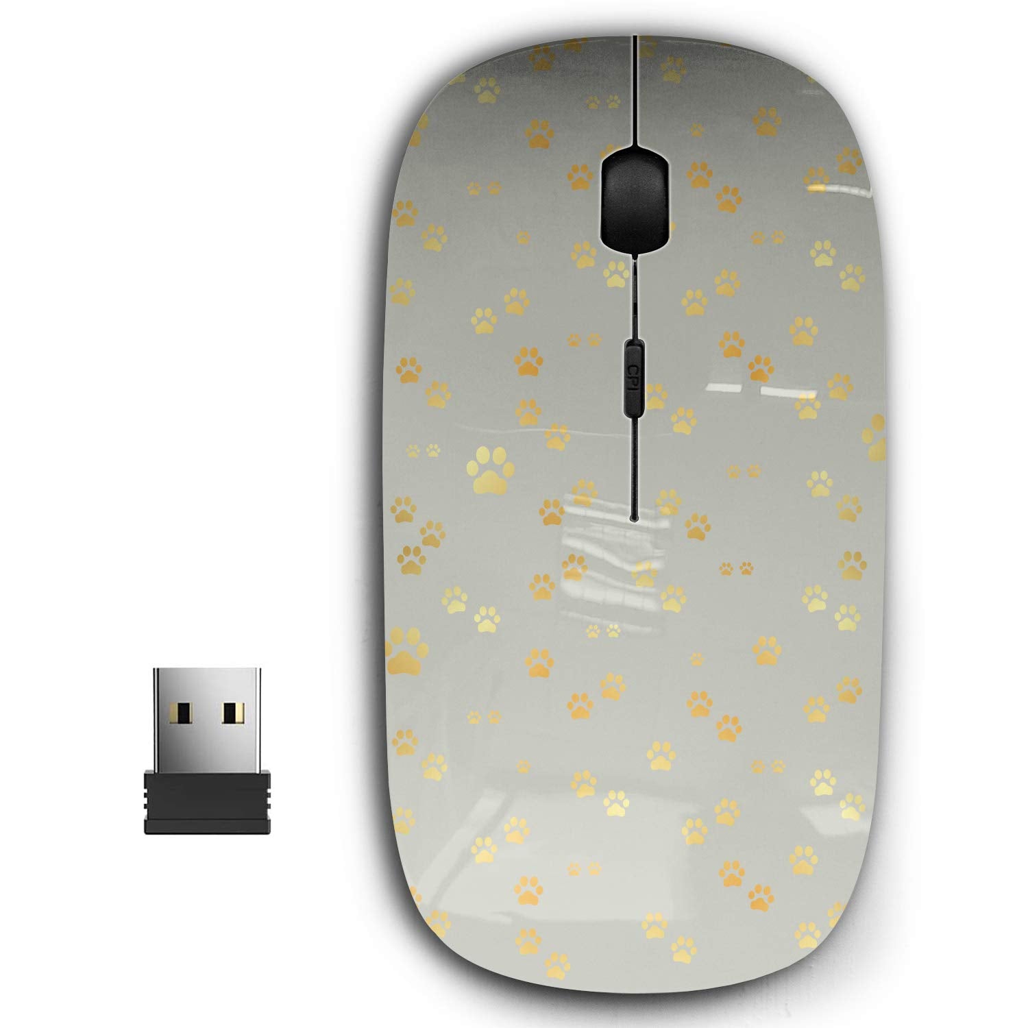 Kawamouse 2.4G Ergonomic Portable Usb Wireless Mouse For Pc, Laptop, Computer, Notebook With Nano Receiver (Dog Gold Paws)