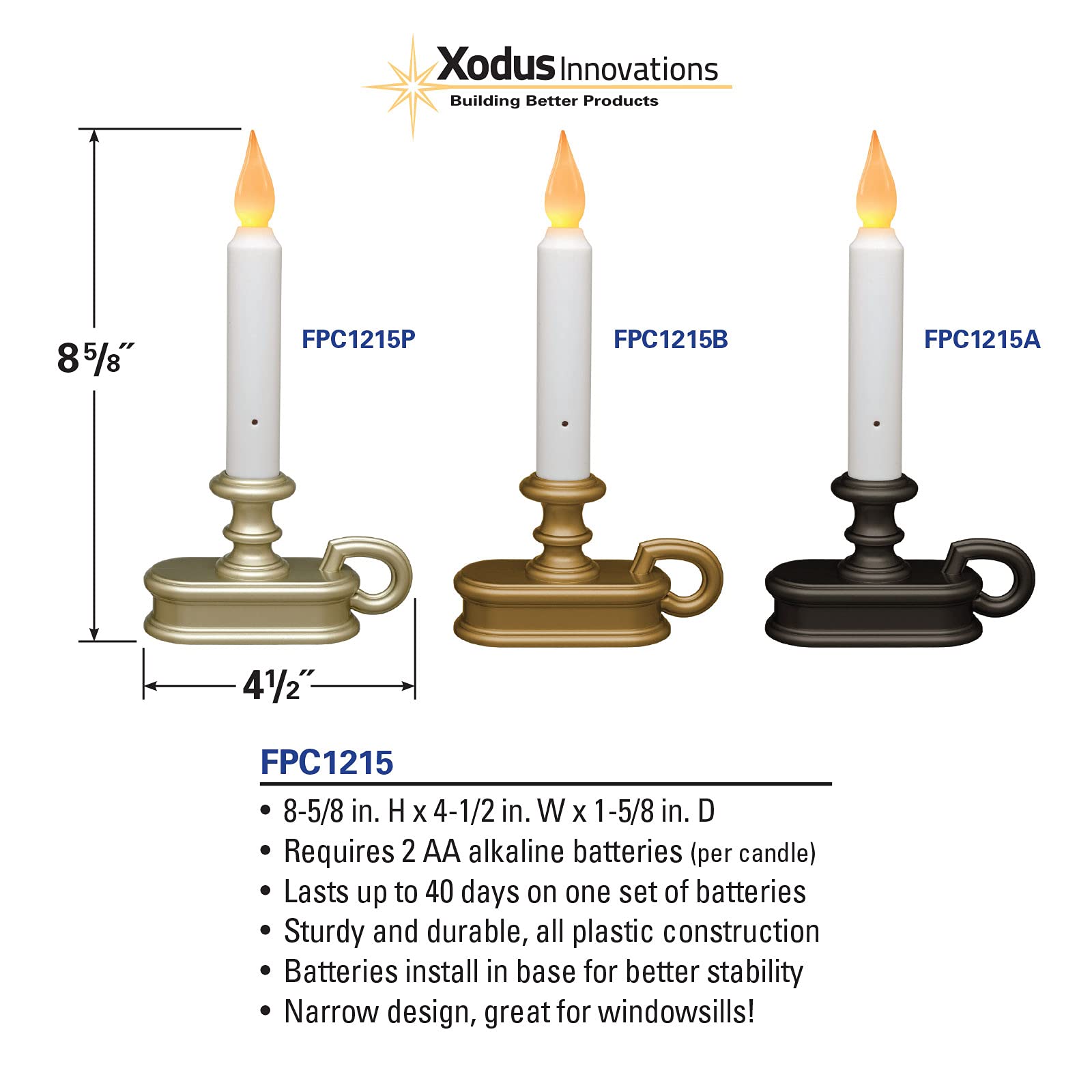Xodus Innovations Fpc1215A 6 Battery Operated Dusk To Dawn Light Sensor Window Candle With Flicker Or Steady On Flame Setting, P