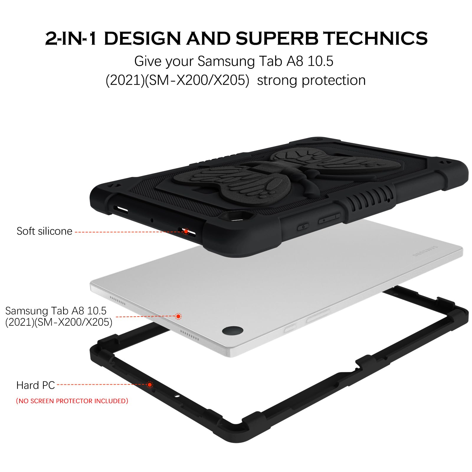 Yinlai For Samsung Galaxy Tab A8 Case, Galaxy Tab A8 10.5 Case Kids Girls Women Children Butterfly Kickstand Shockproof Protecti