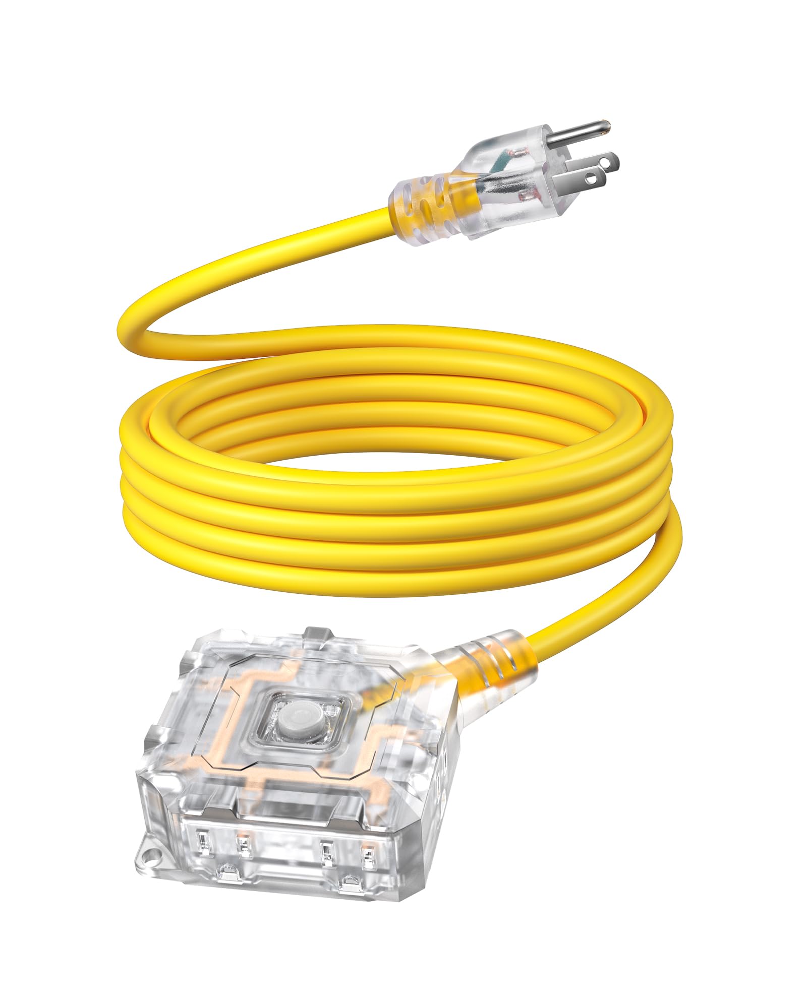 Dewenwils 15Ft Outdoor Heavy Duty Extension Cord, 14 Awg Sjtw Power Cord With Dust Proof & Waterproof Switch, 6 Outlets Transpar