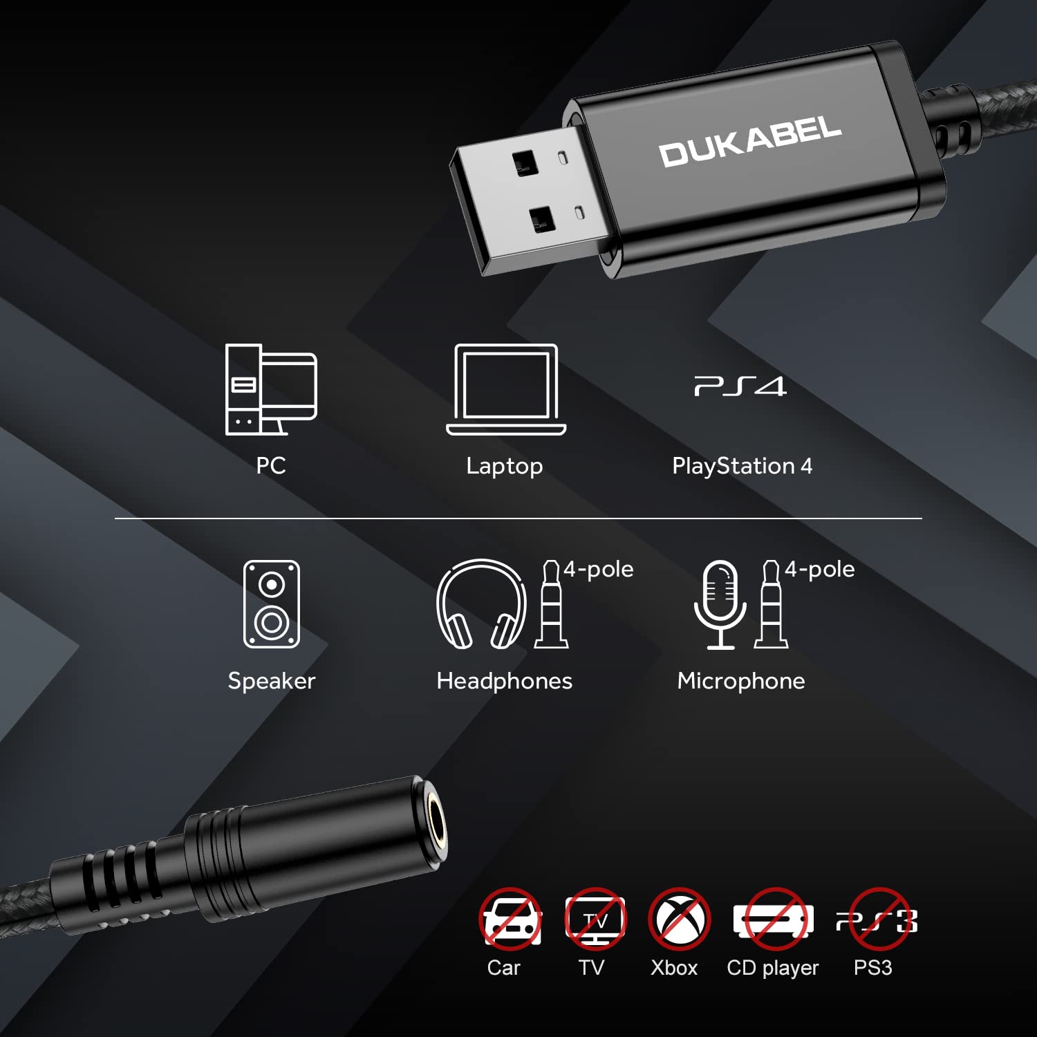 Dukabel Usb To 3.5Mm Jack Audio Adapter, Usb To Aux Cable With Trrs 4 Pole Mic Supported Usb To Headphone Aux Adapter Built In C