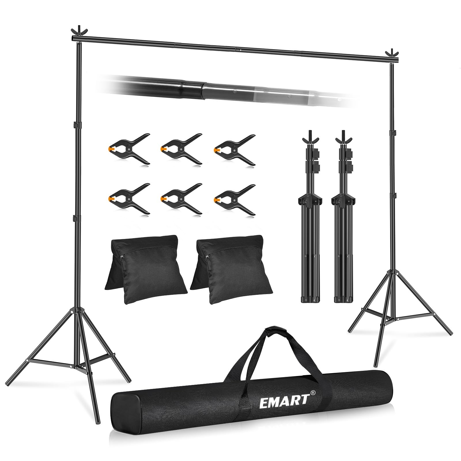 Emart Backdrop Stand 10X7.8Ft(Wxh) Photo Studio Adjustable Background Stand Support Kit With 2 Crossbars, 6 Backdrop Clamps,2 Sa