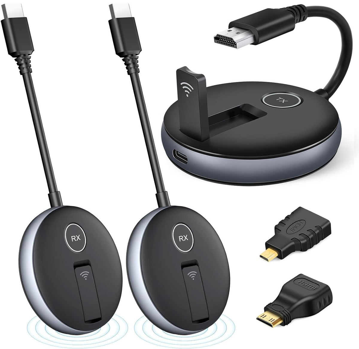 Wireless Hdmi- One Transmitter And Two Receivers, Wirelessly Simultaneous Expansion Of Multiple Televisions- 50M/165Ft 5.8G/2.4G