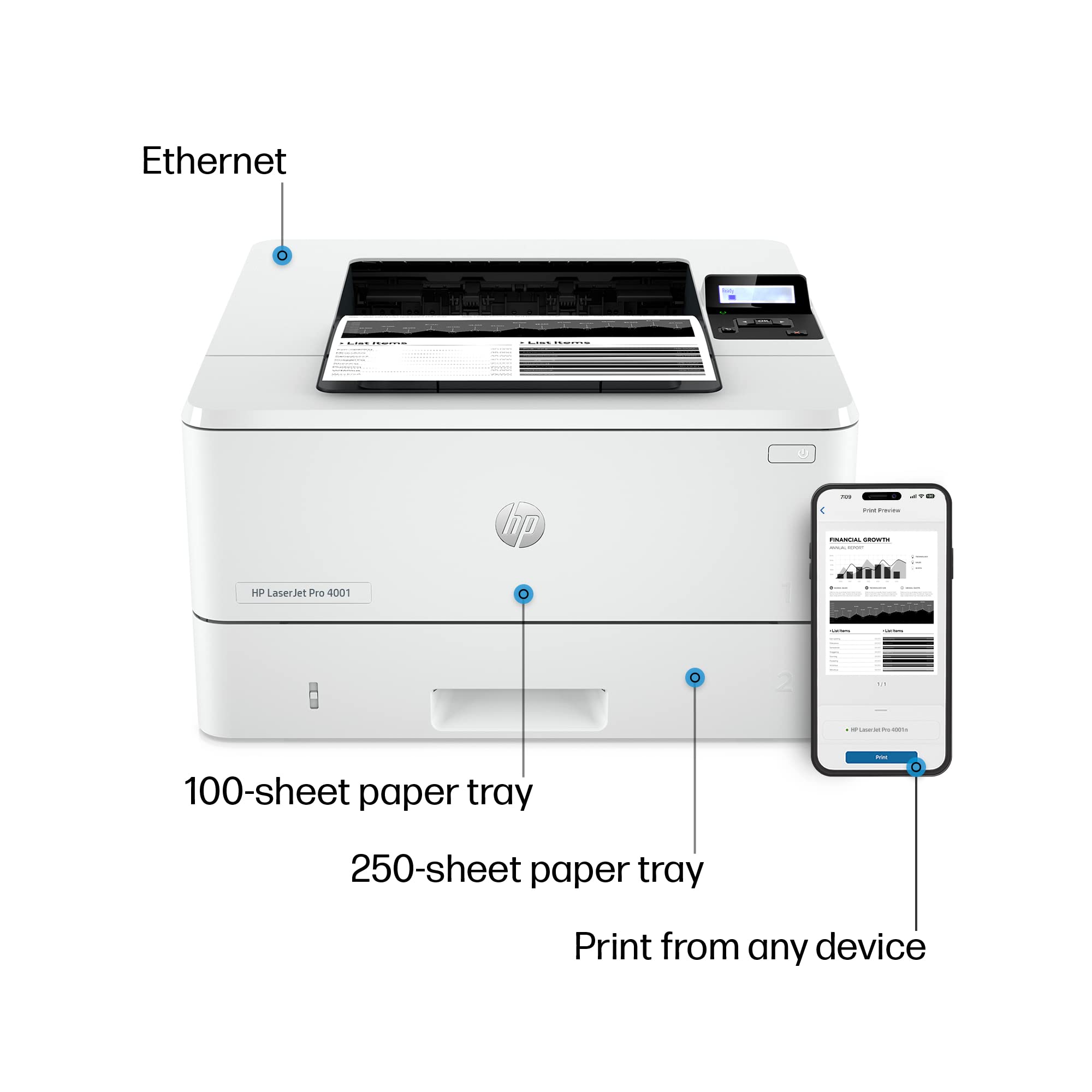 Hp Laserjet Pro 4001N Printer, Print, Fast Speeds, Easy Setup, Mobile Printing, Advanced Security, Best For Small Teams, Etherne