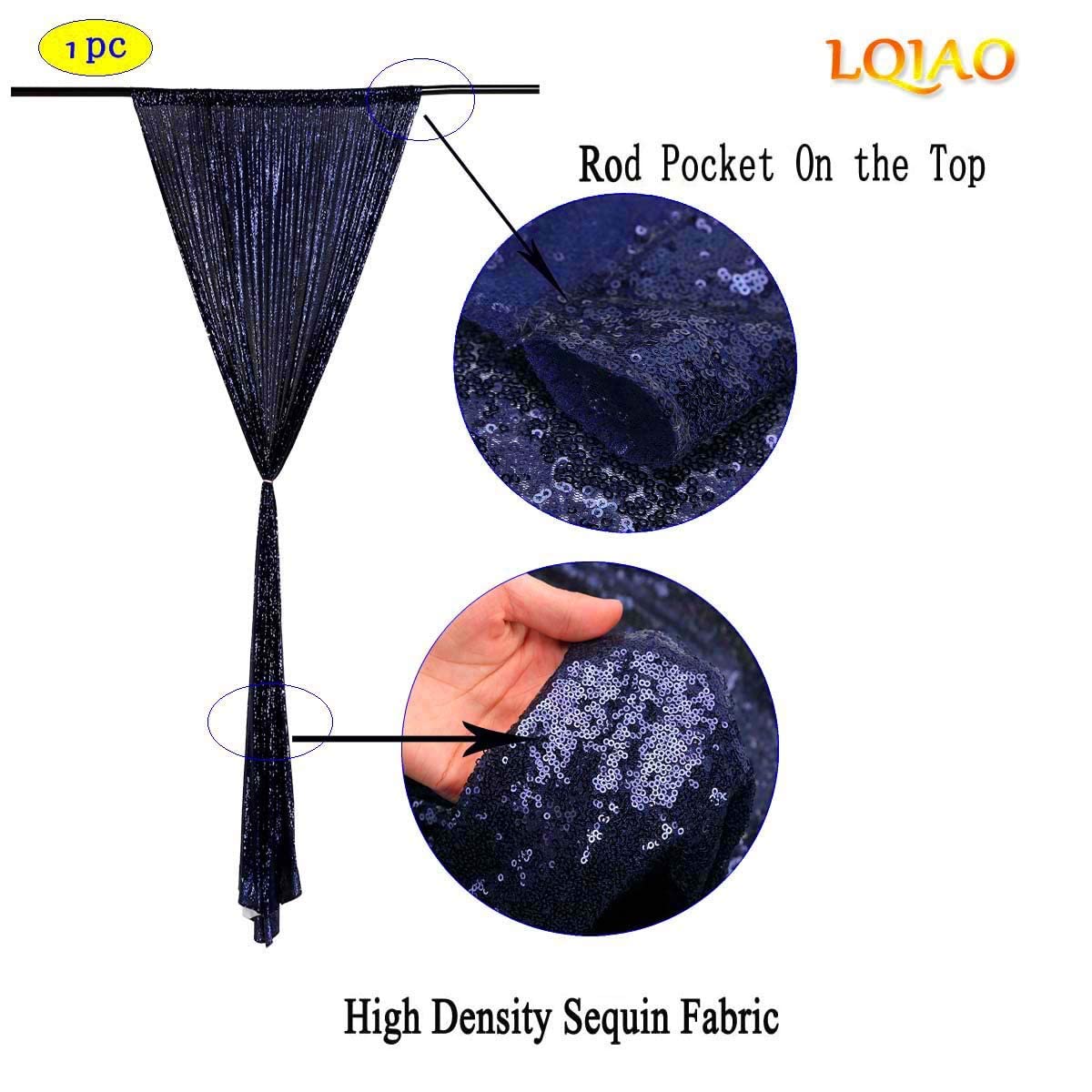 Lqiao Sequin Backdrop Curtain Panel 2X8Ft Navy Blue, Sequin Photography Backdrop Curtain For Party/Home Curtain Decoration 1Pc,