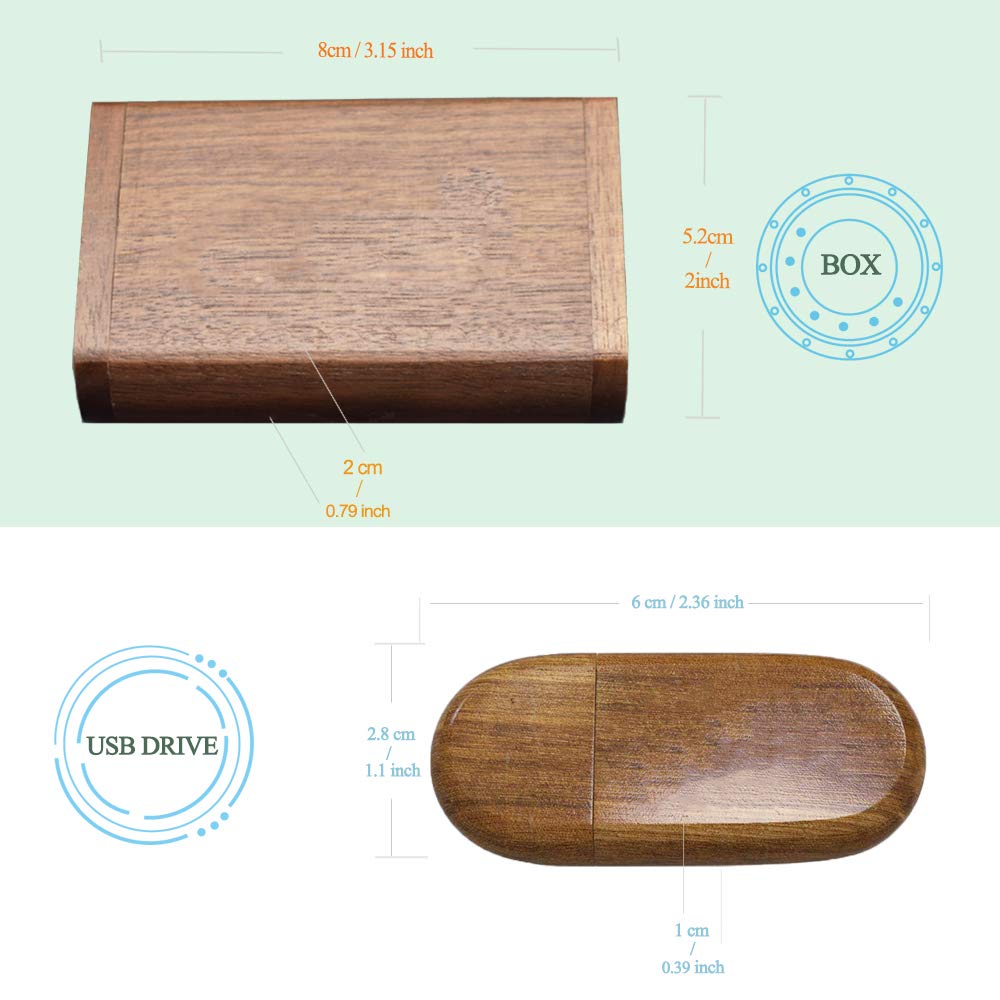 64Gb Usb3.0 Oval Wood Flash Drive Box, Fewina Wooden Usb Drive 64G Usb 3.0 Super Speed Thumb Drive Jump Drive Ideal Gift For Bir