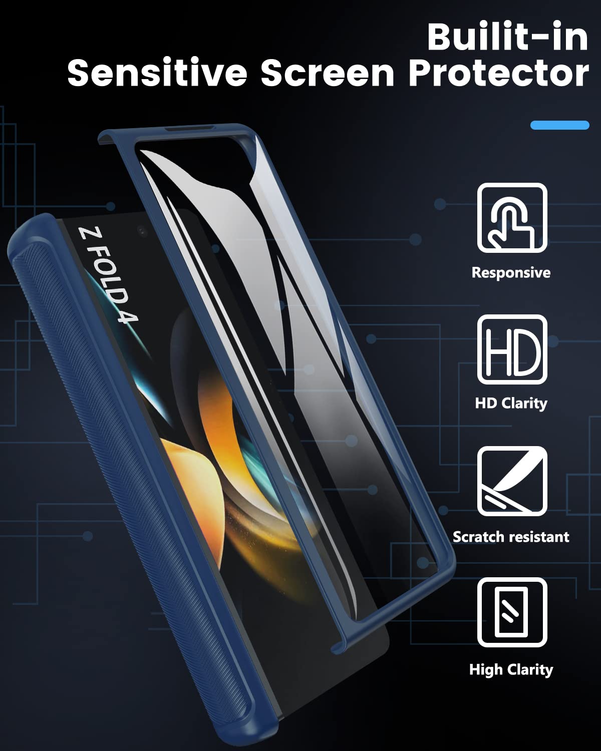 Viaotaily Galaxy Z Fold 4 5G Case With Card Holder & Hinge Protection, Built In Slide Camera Lens Cover & Screen Protector, Dura