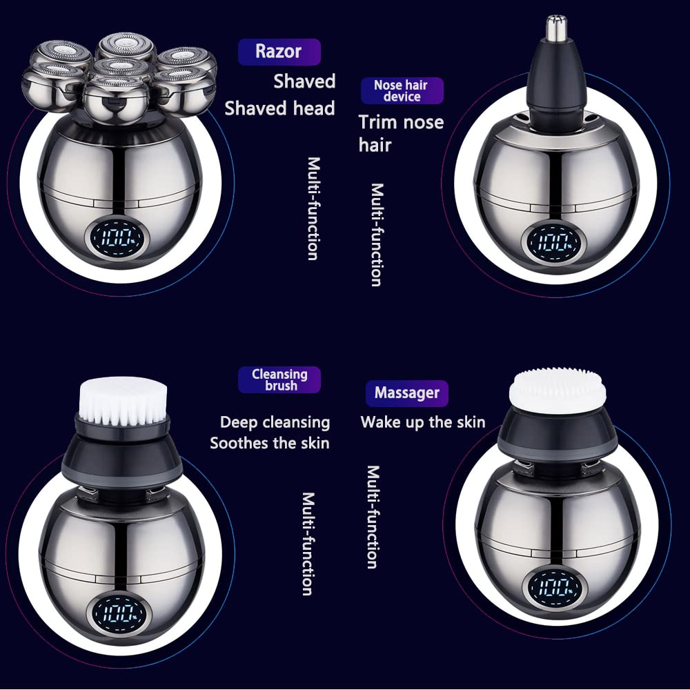 Upgrade 7 Heads Mens 5 In 1 Electric Head Shaver For Bald Men,Multifunctional Electric Razor For Men,Cordless Rechargeable Trave