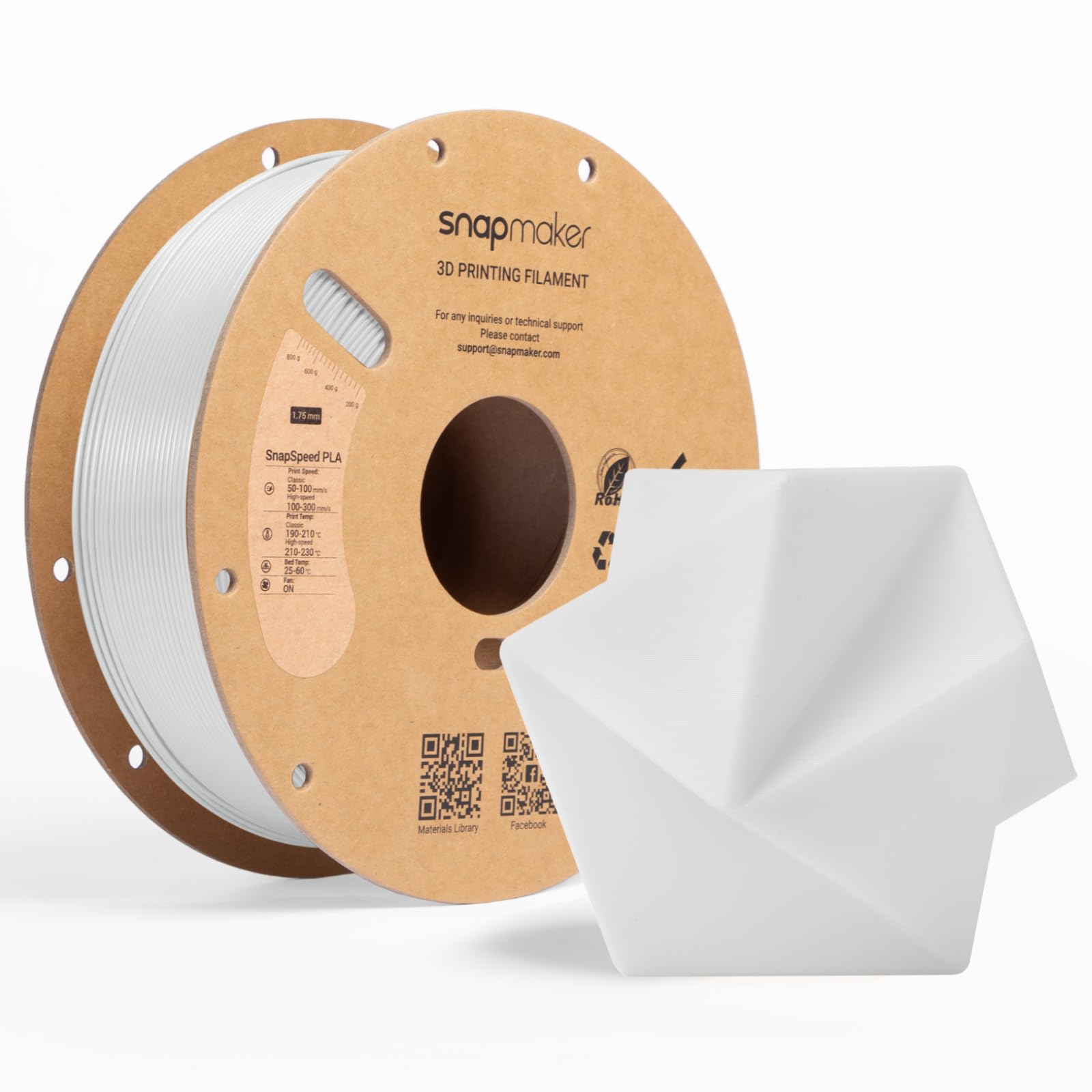 Snapmaker PLA Basic Filament 1.75mm,3D Printer Filament for Up to 300mm/s High Speed Printing,Dimensional Accuracy +/- 0.02 mm,C