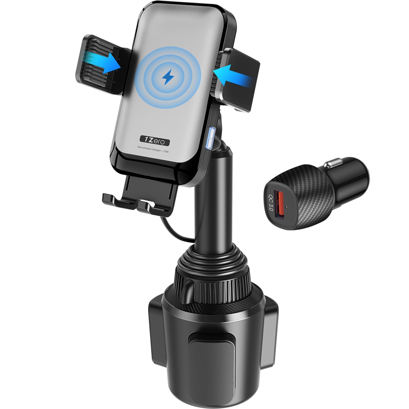 1Zero Auto Clamping Wireless Car Charger Sturdy Cup Phone Holder Mount 15W Fast Charging For Iphone 16 15 Pro Max Plus 14 13 12 