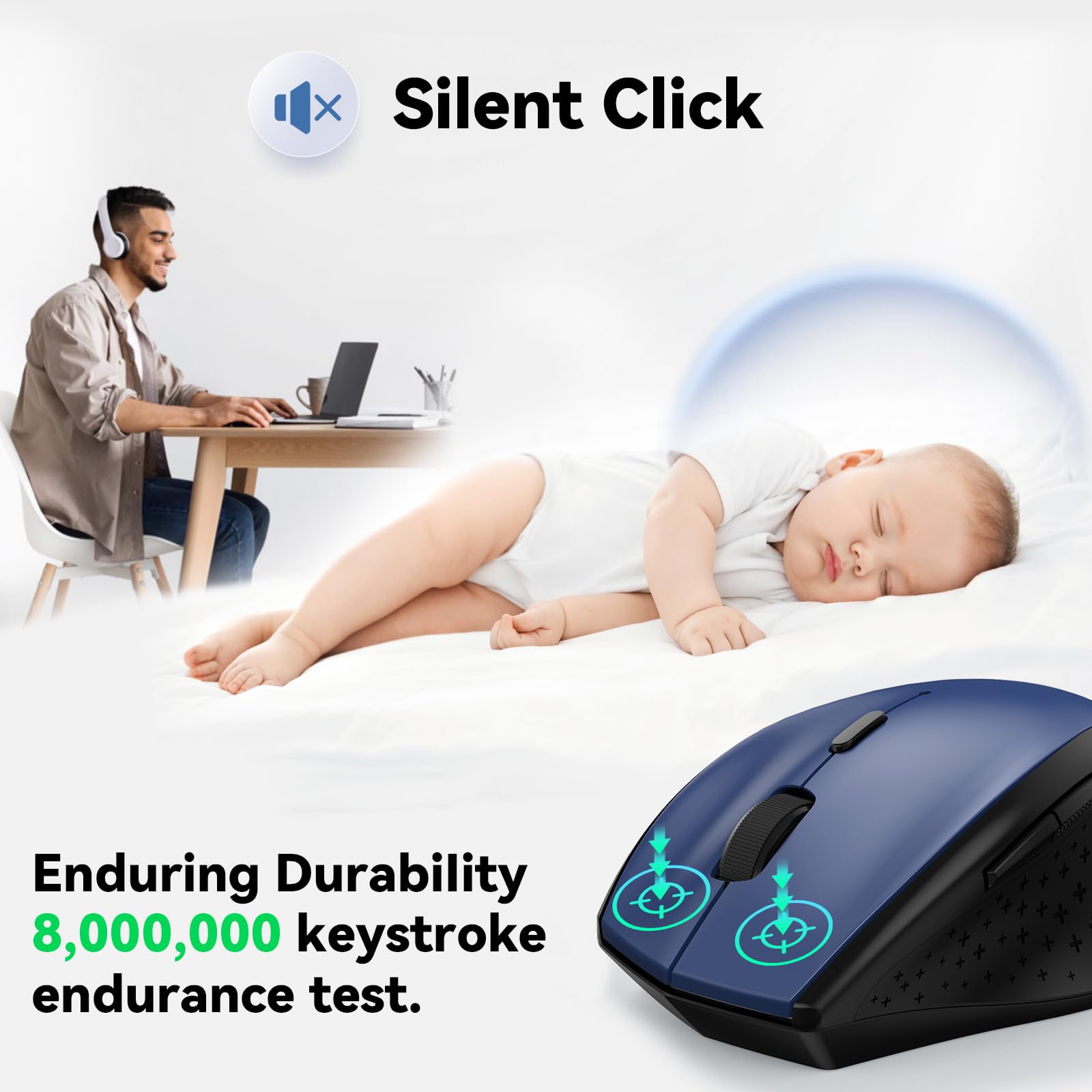 Tecknet Wireless Mouse, 2.4G Usb Computer Mouse With 6 Level Adjustable 4800 Dpi, 30 Months Battery, Ergonomic Grips, 6 Buttons Portable For Pc, Chromebook, Mac   Blue