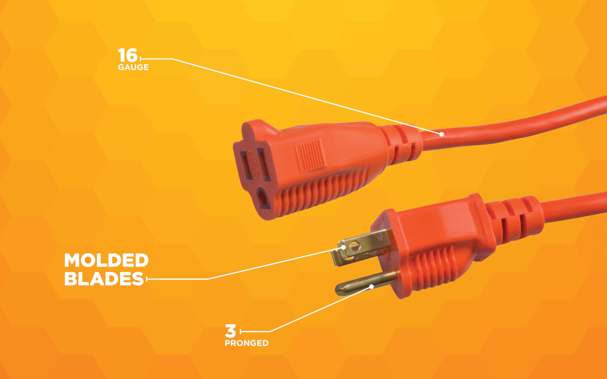 Southwire Light Duty Extension Cord, 50Ft, 16 Gauge, 3 Conductor, Outdoor Extension Cord, Sjtw, Orange, 2308Sw8803
