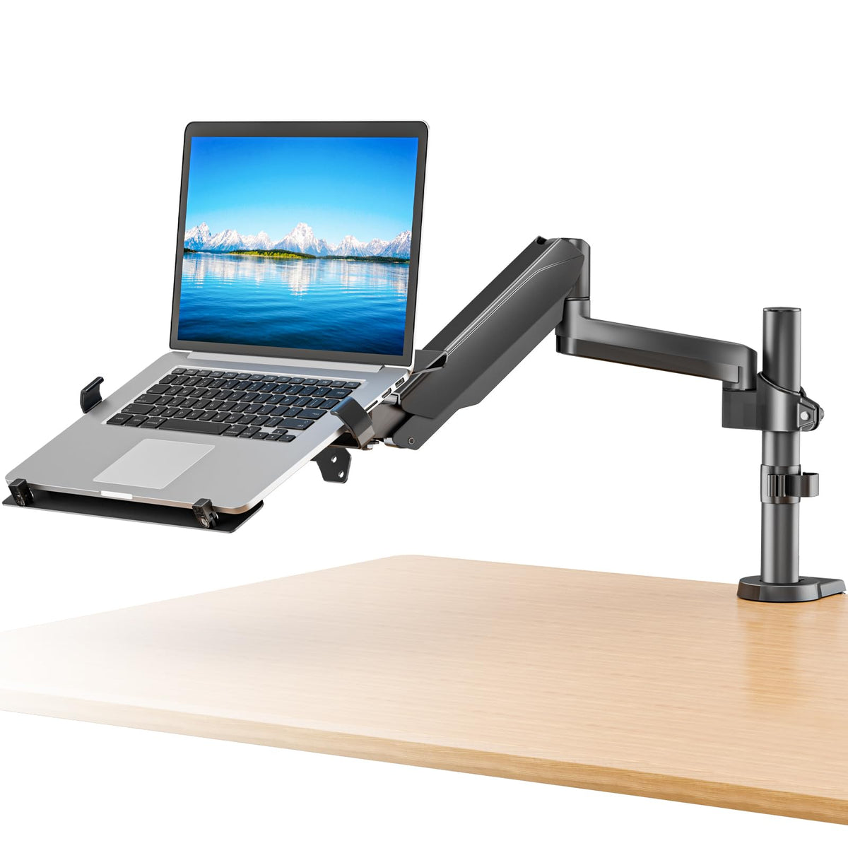 WALI Laptop Mount, Premium Spring Desk Mount with Tray Fits 10-15.6 Inch Laptop Notebook, Full Motion Adjustable for Home Office (GSDM001LP), Black