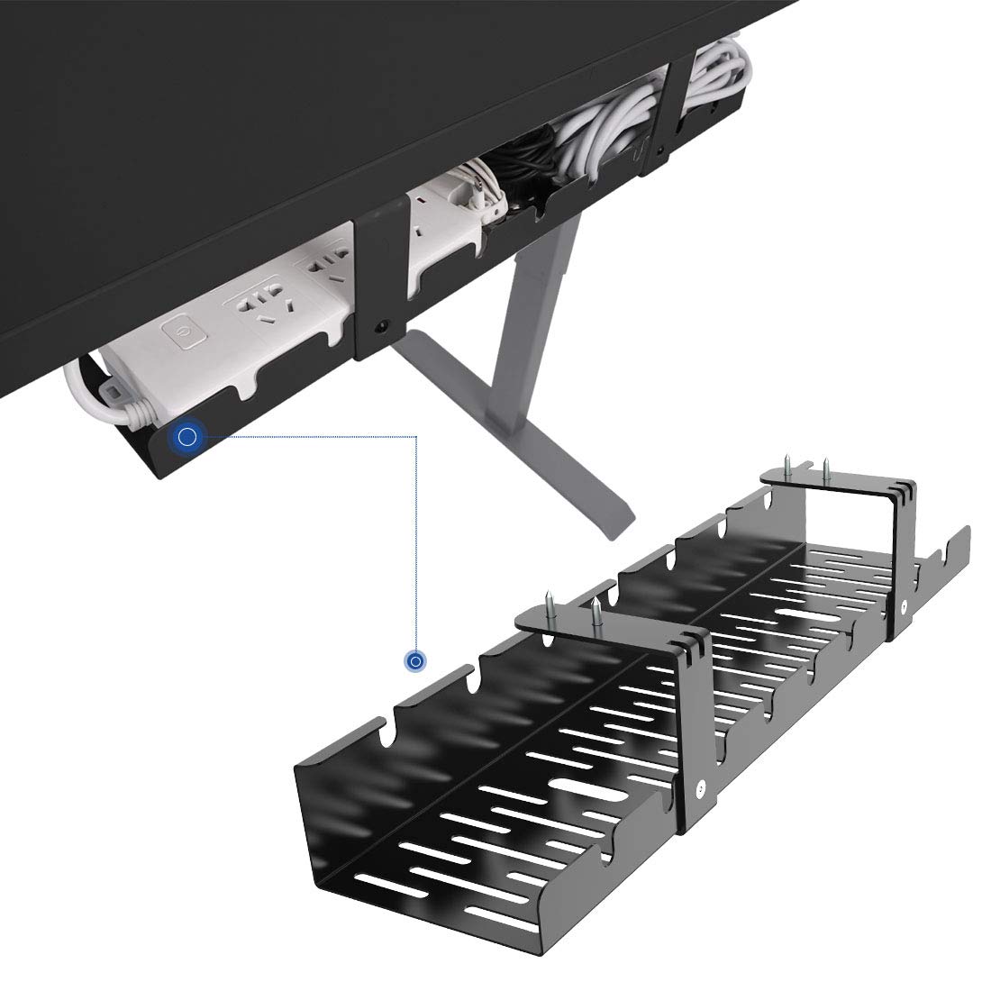 Flexispot Under Desk Cable Management Tray, Metal Raceway Wires Cable Tidy Organizer, Office And Home Cable Tray Use For Standin