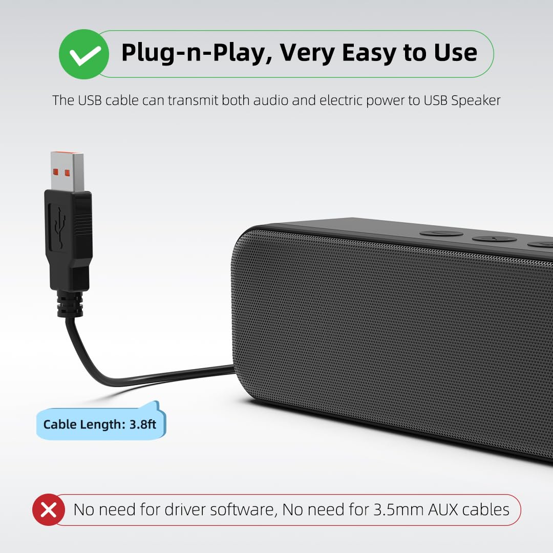 Lielongren [Newer] Usb Computer Speakers For Desktop, Laptop Speaker, Pc Speaker, Small Computer Soundbar With Hi Quality Sound,