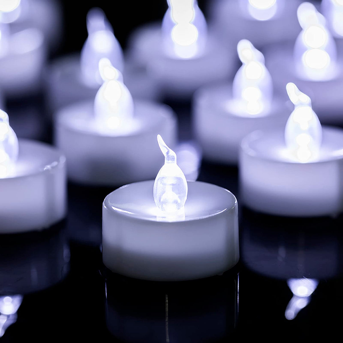 Lanker 24 Pack Flameless Led Tea Lights Candles - Steady Cool White Tealight Candle - Long Lasting Battery Operated Fake Candles