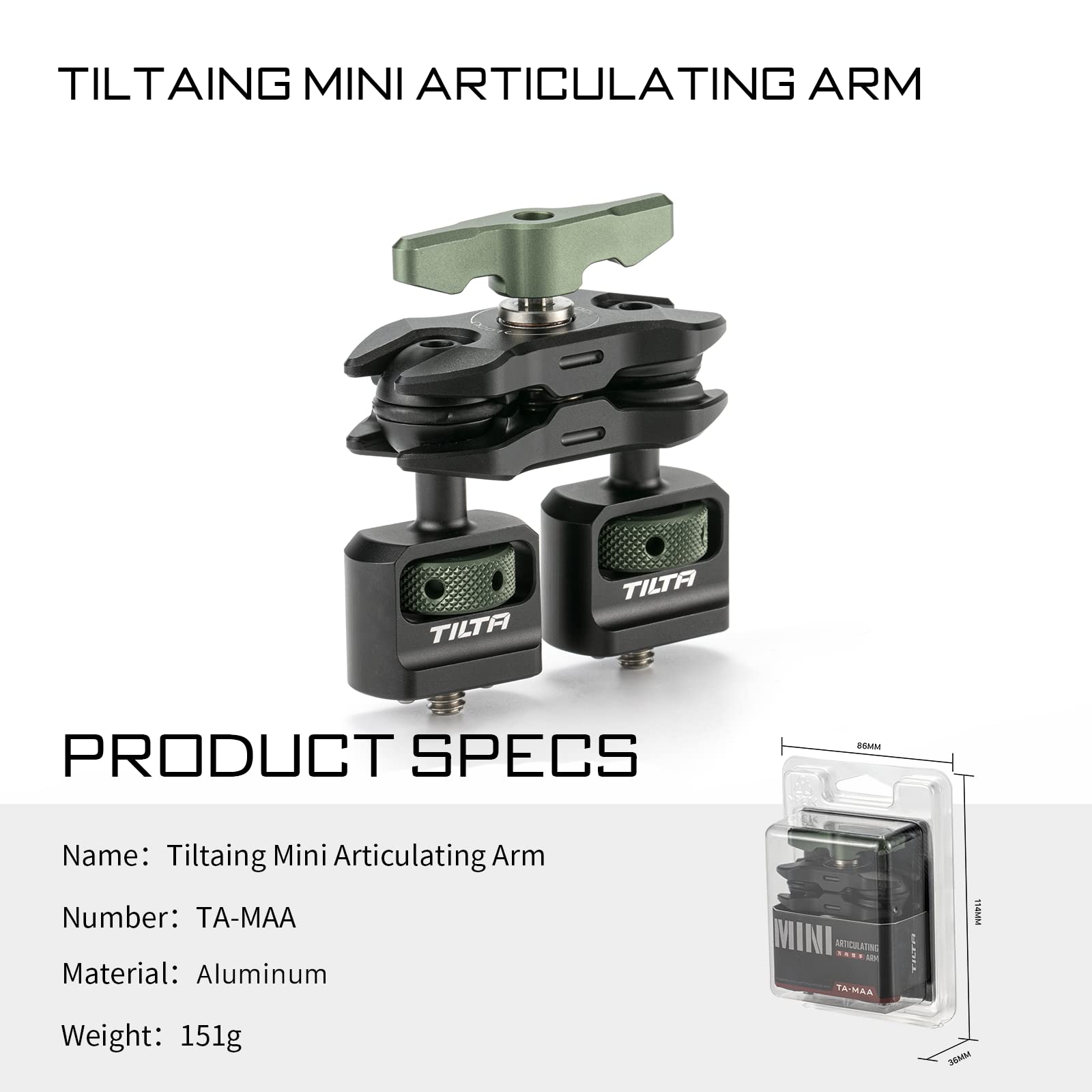 Tilta Mini Articulating Arm | Mount Camera Accessories With 1/4' 20 To 1/4' 20 (With Locating Pins) Connectors (Others Available Separately) | Ta Maa