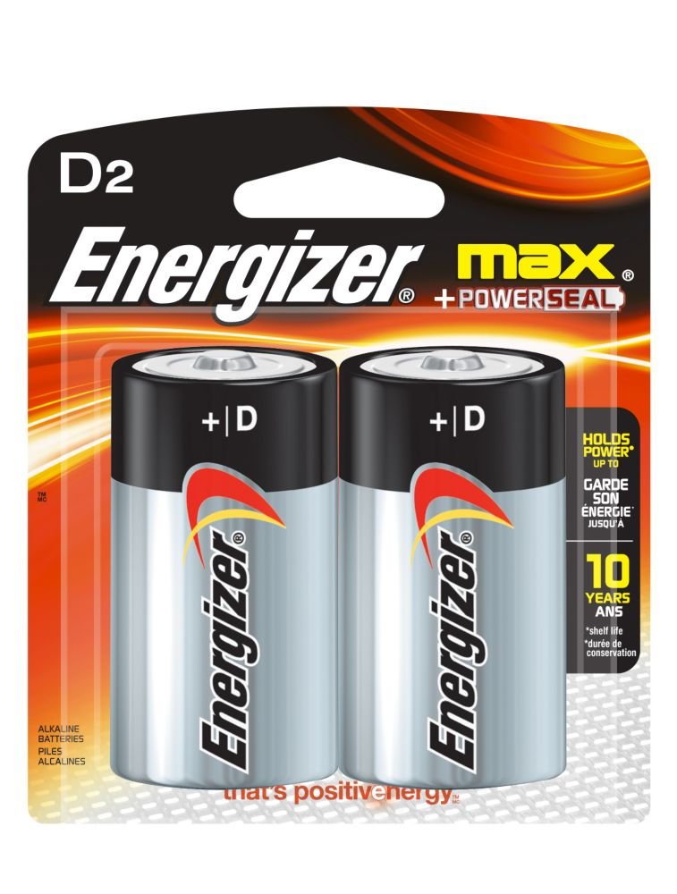 Energizer Max D Alkaline Batteries, 2 Count
