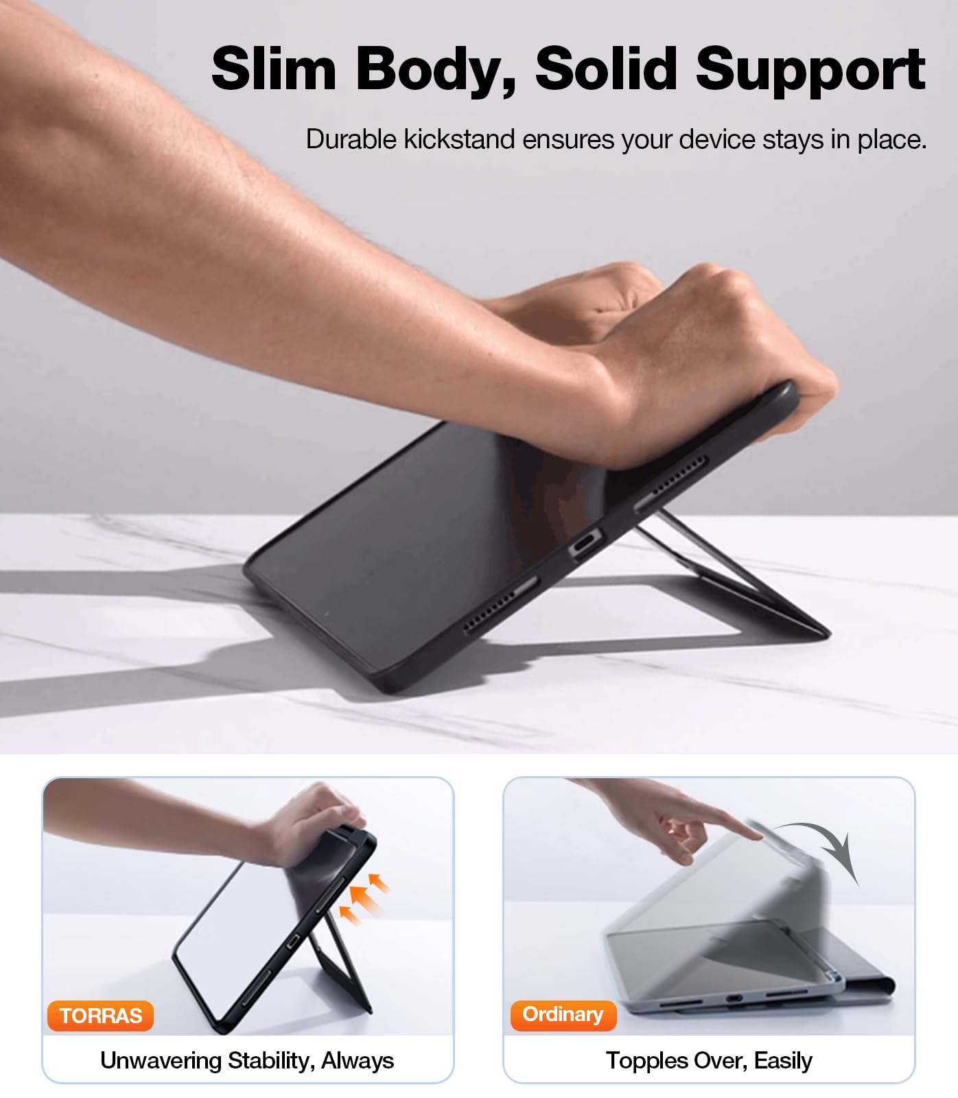 Torras Ostand For Ipad Air 11 Inch Case M2 2024 & Ipad Air 6Th/ 5Th/ 4Th Generation Case Slim, Invisible Adjustable Portrait/Landscape Stand, Any Angle Viewing, Support Apple Pencil Pro/Usb C, Black