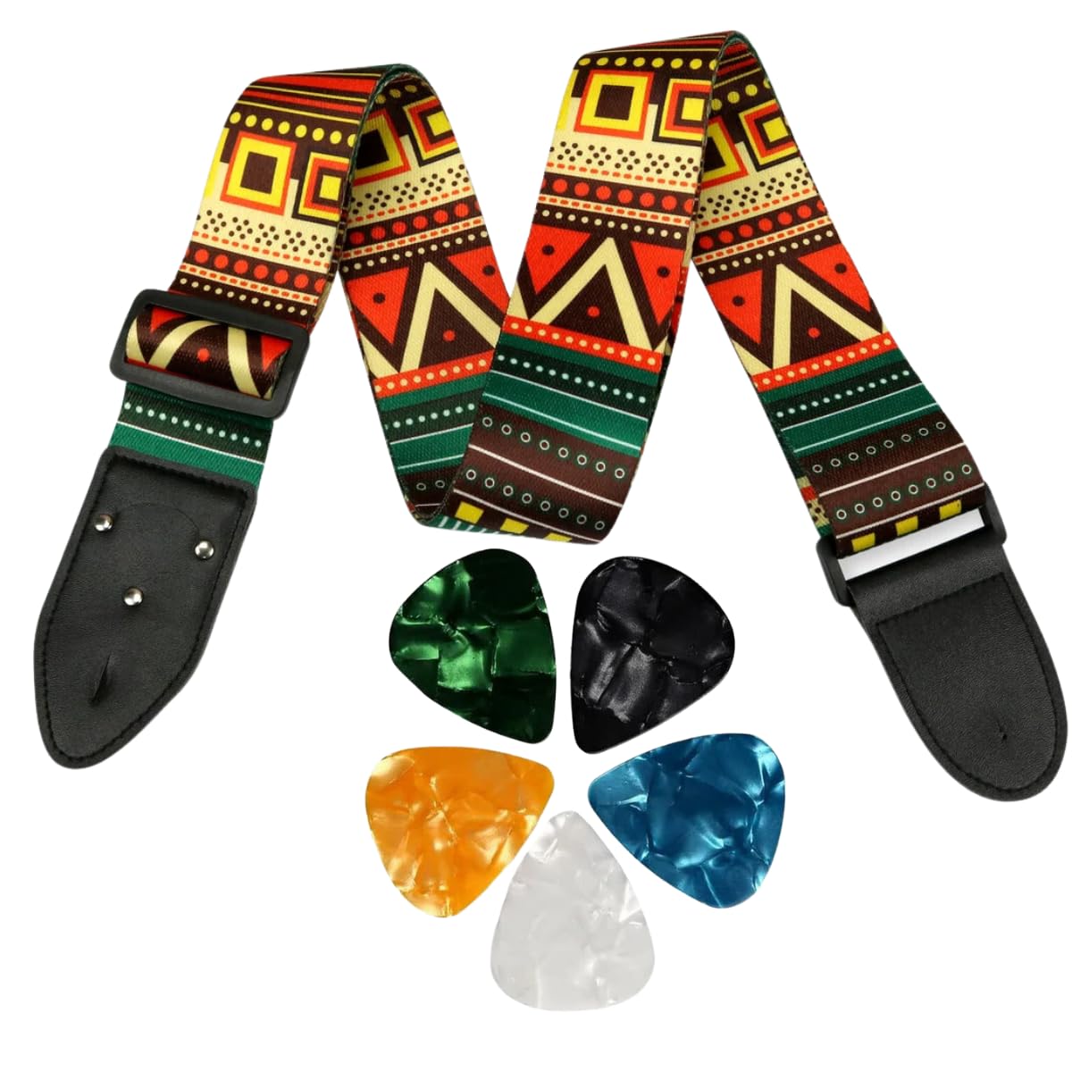 SG Musical Guitar Strap with 5 Picks Printed Polyester Adjustable Wide Strap for Guitar, Electric, Acoustic Guitar | Modern Desi