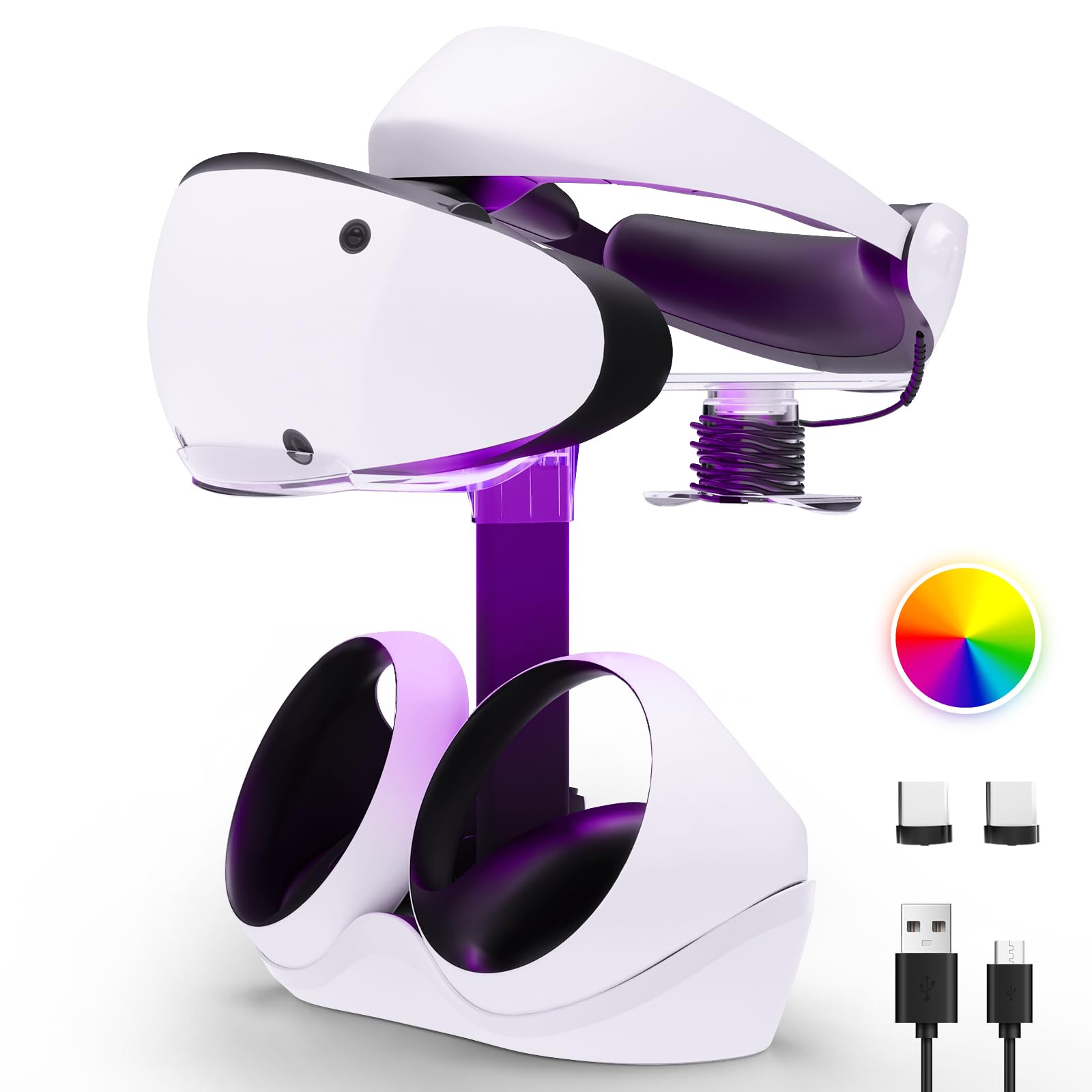 HONCAM Charging Station for PSVR 2, Multifunction PSVR2 Stand with 7 RGB Light, Headset Display Stand, Dual Controllers Charger 
