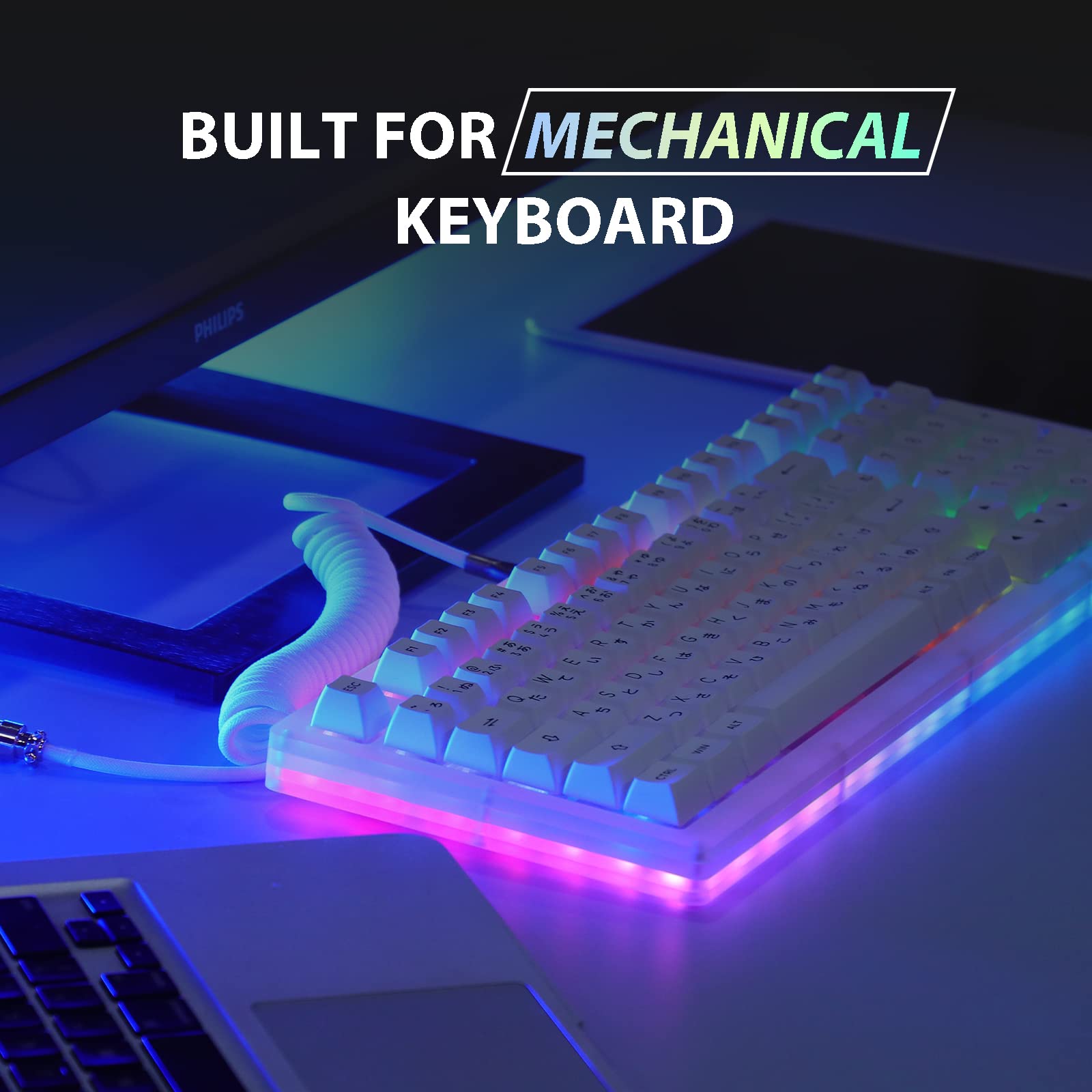 Epomaker Mix 1.8M Coiled Keyboard Cable, Usb C To Usb A Tpu Cable For Mechanical Gaming Keyboard, With Detachable Metal Aviator