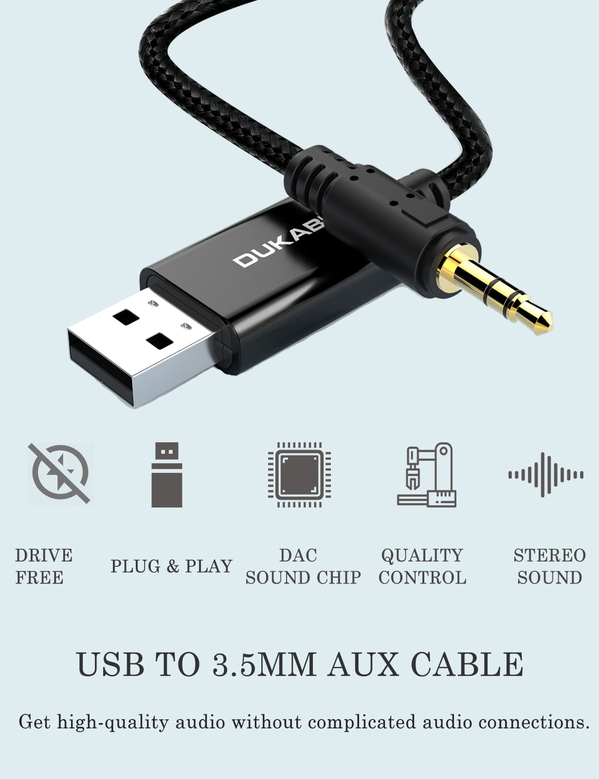 Dukabel Usb To 3.5Mm Aux Cable, Usb To 3.5Mm Jack Cord For Pc Ps4 Ps5 Usb2.0 To 1/8 Male Auxiliary Audio Cable For Headphone Spe