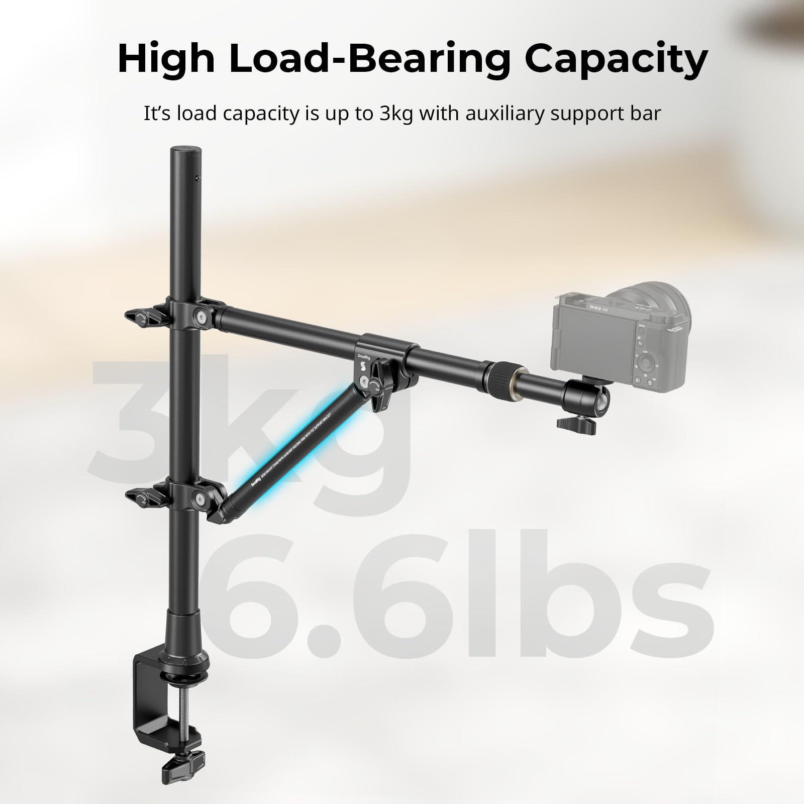 Smallrig Triangle Camera Desk Mount, Max. Load 3Kg/ 6.6Lbs, Overhead Camera Mount With Auxiliary Support Rod, With Phone Holder