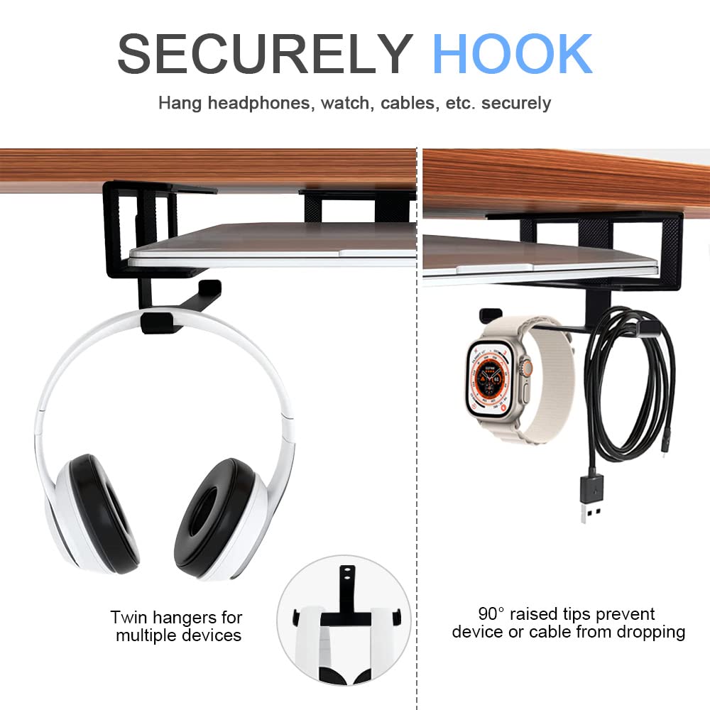 Ifcase Under Desk Laptop Mount & Headphone Holder With Adhesive & Screw, Hard Aluminum Under Table Desk Holder For Laptop, Mac M