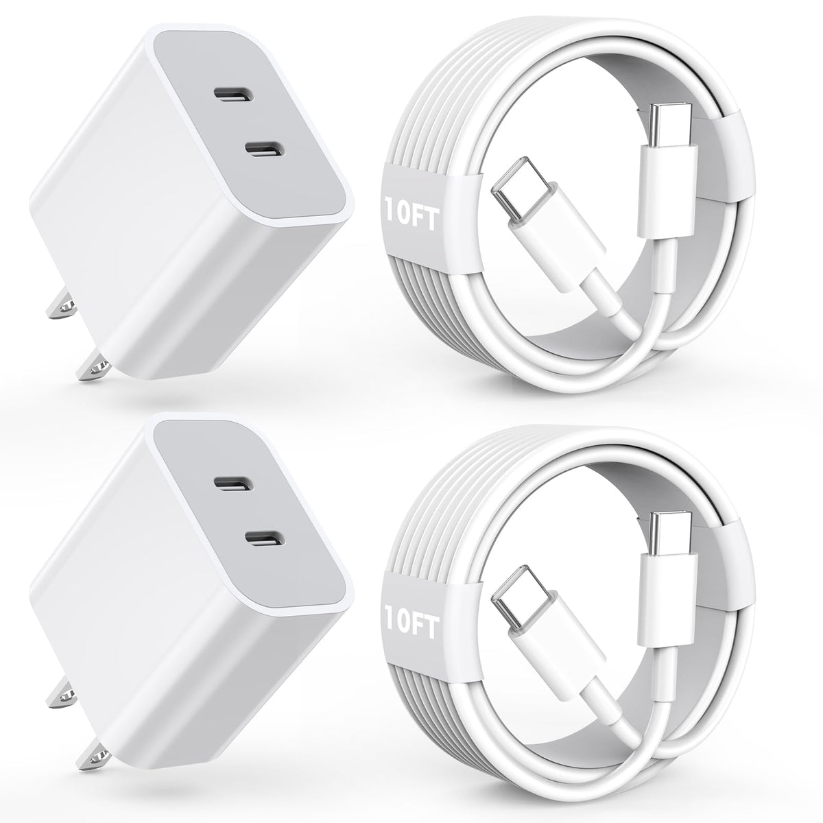 Charger For Iphone 15/15 Pro Max Charger Fast Charging, 2Pack 20W Dual Port Usb C Fast Charger Block With 10Ft Long Usb C To C C