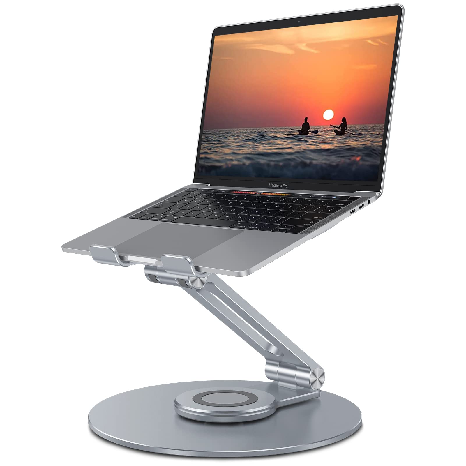 Omoton Adjustable Laptop Stand With 360 Rotating Base, Ergonomic Laptop Riser For Collaborative Work, Dual Rotary Shaft Fully Fo