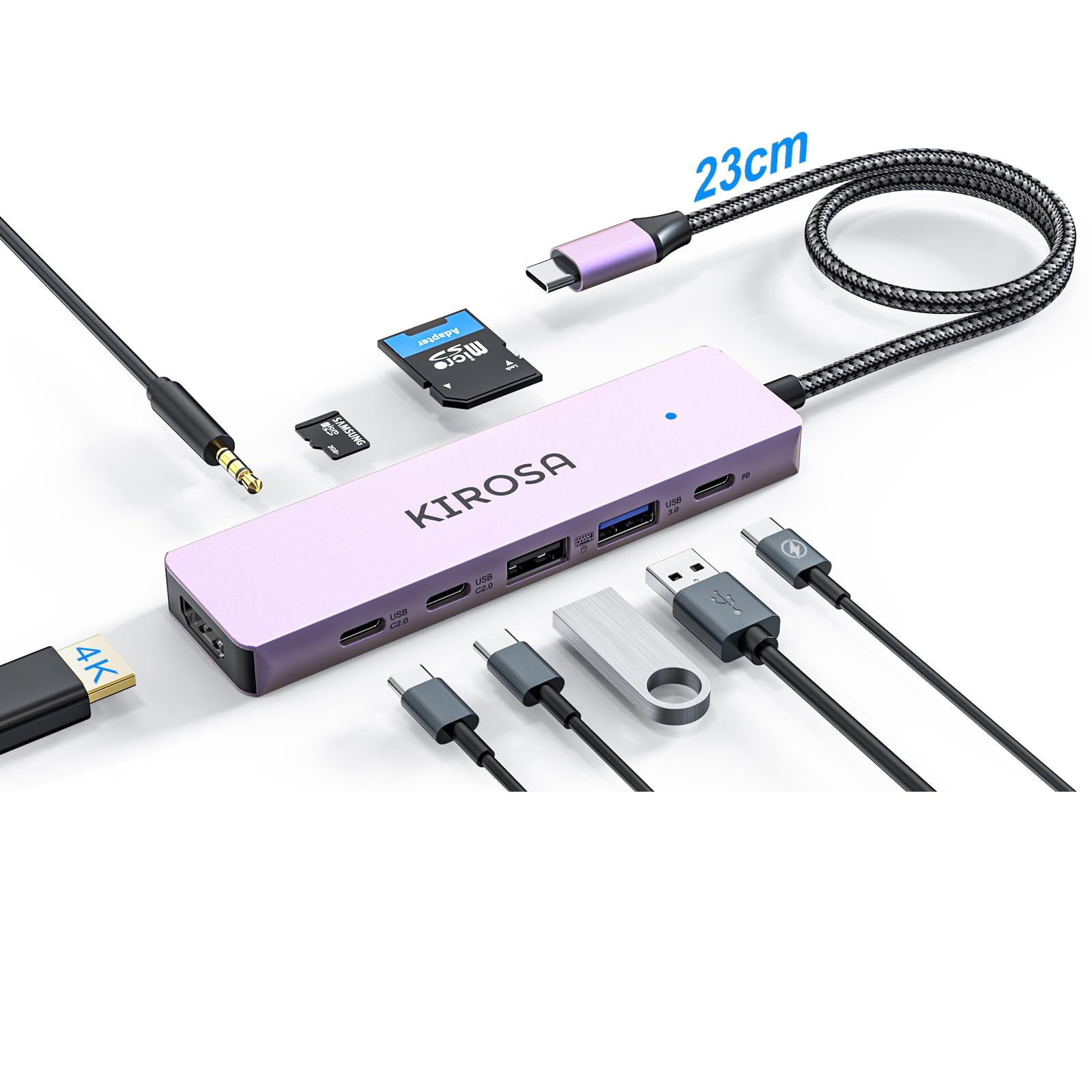 KIROSA USB-C Hub, 9 Ports USB 3.0, 4K DisplayPort, HDMI, USB Type-C