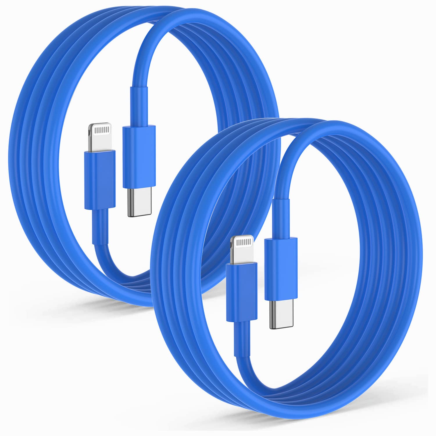 2Pack Blue Fast Charger Cable 6Ft [Apple Mfi Certified], Usb Type C To Lightning Cable 6 Foot Apple Iphone Charging Cord For Apple Iphone 14/13/12 Pro Xr Xs Max X 8 Plus