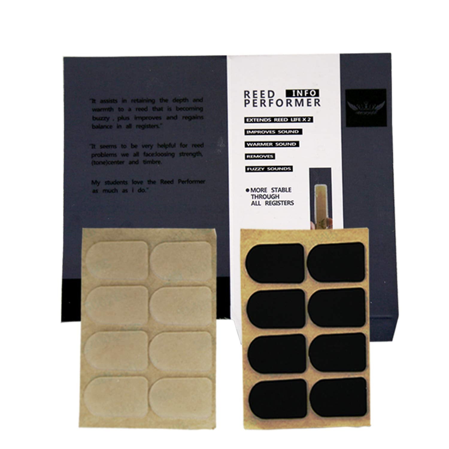 Roffee Clarinet/Soprano Saxophone Mouthpiece Cushions Patches Pads,2 Packs 0.8Mm (8 Pcs Black&8 Pcs Clear)