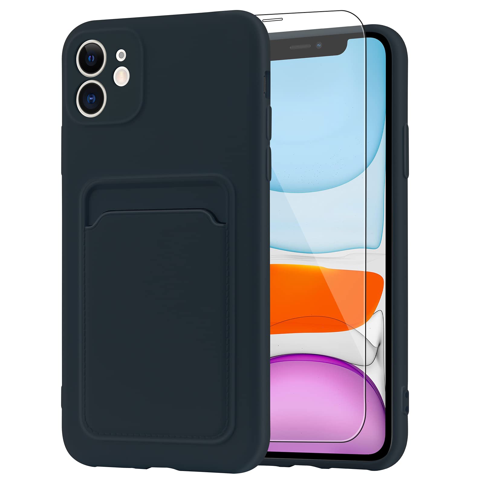 Mzelq Wallet Case For Iphone 11 (6.1 Inch), Card Holder Camera Protection Cover For Iphone 11 + Screen Protector, Soft Slim Card