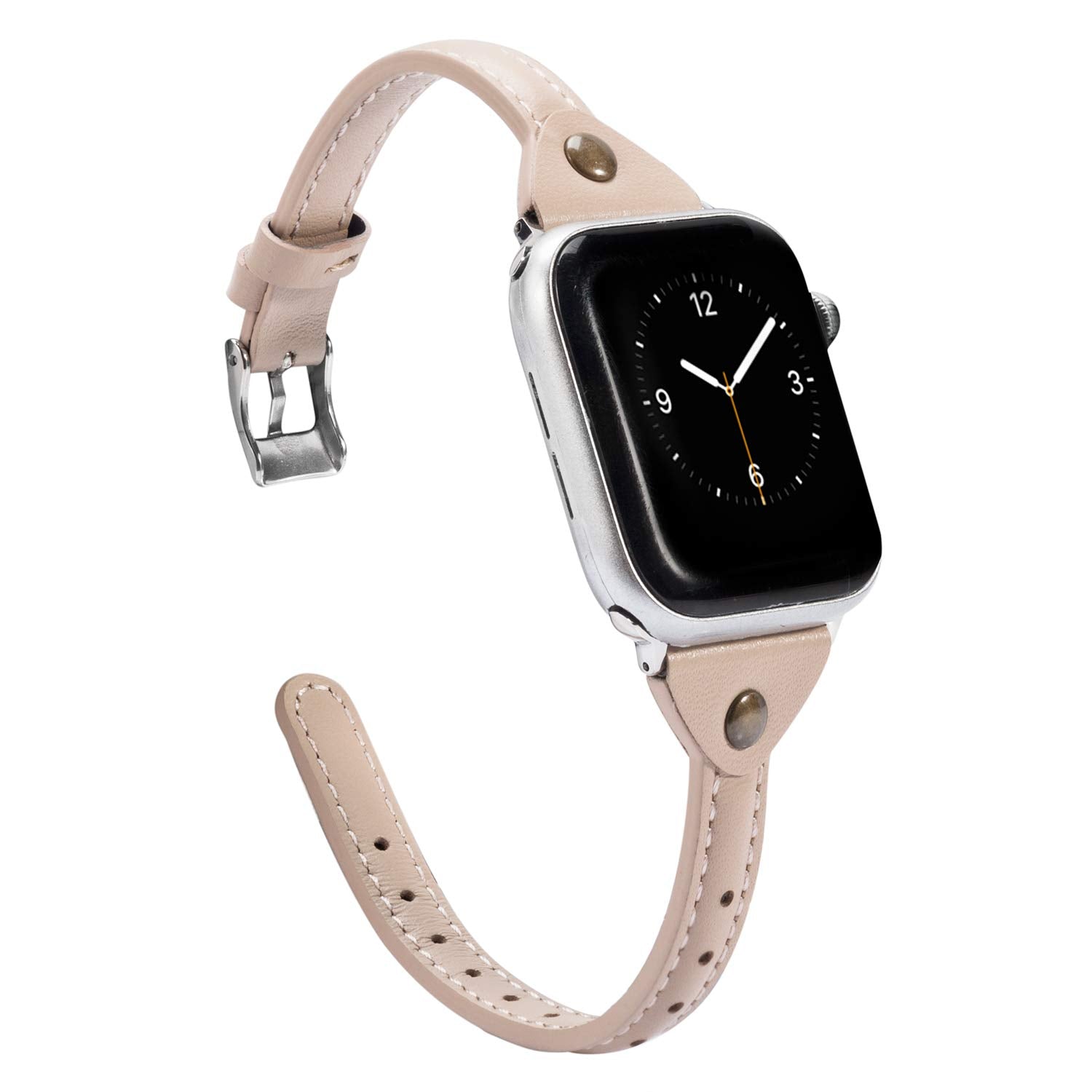 Wearlizer Beige Leather Compatible With Apple Watch Leather Band 38Mm 40Mm 41Mm For Iwatch Se Women Men Slim Strap Wristband Uni