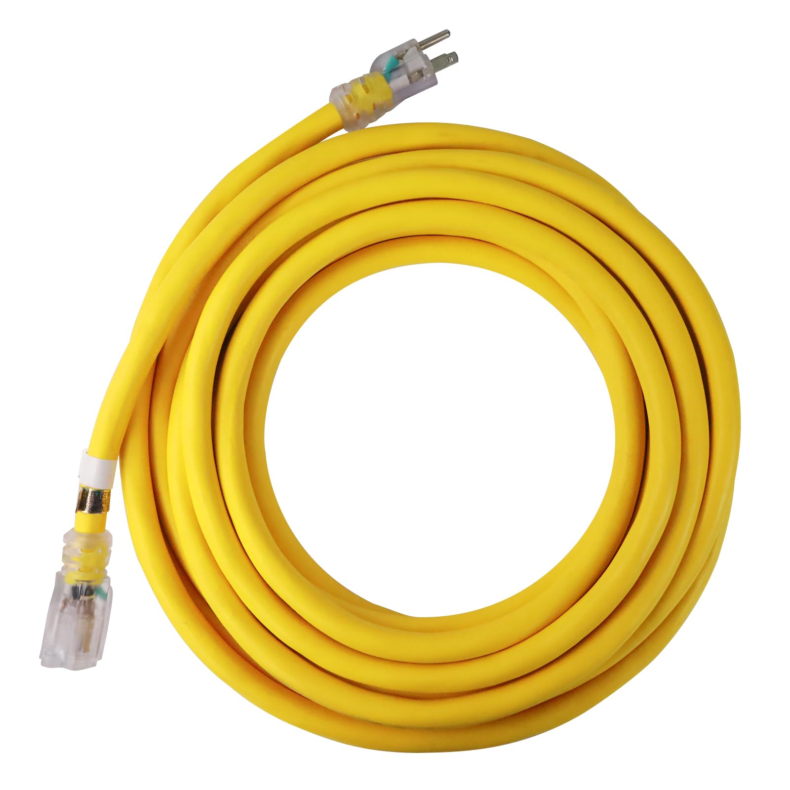 Greatide 50 Ft Lighted Outdoor Extension Cord   10/3 Sjtw Heavy Duty Yellow Extension Cable With 3 Prong Grounded Plug For Safet